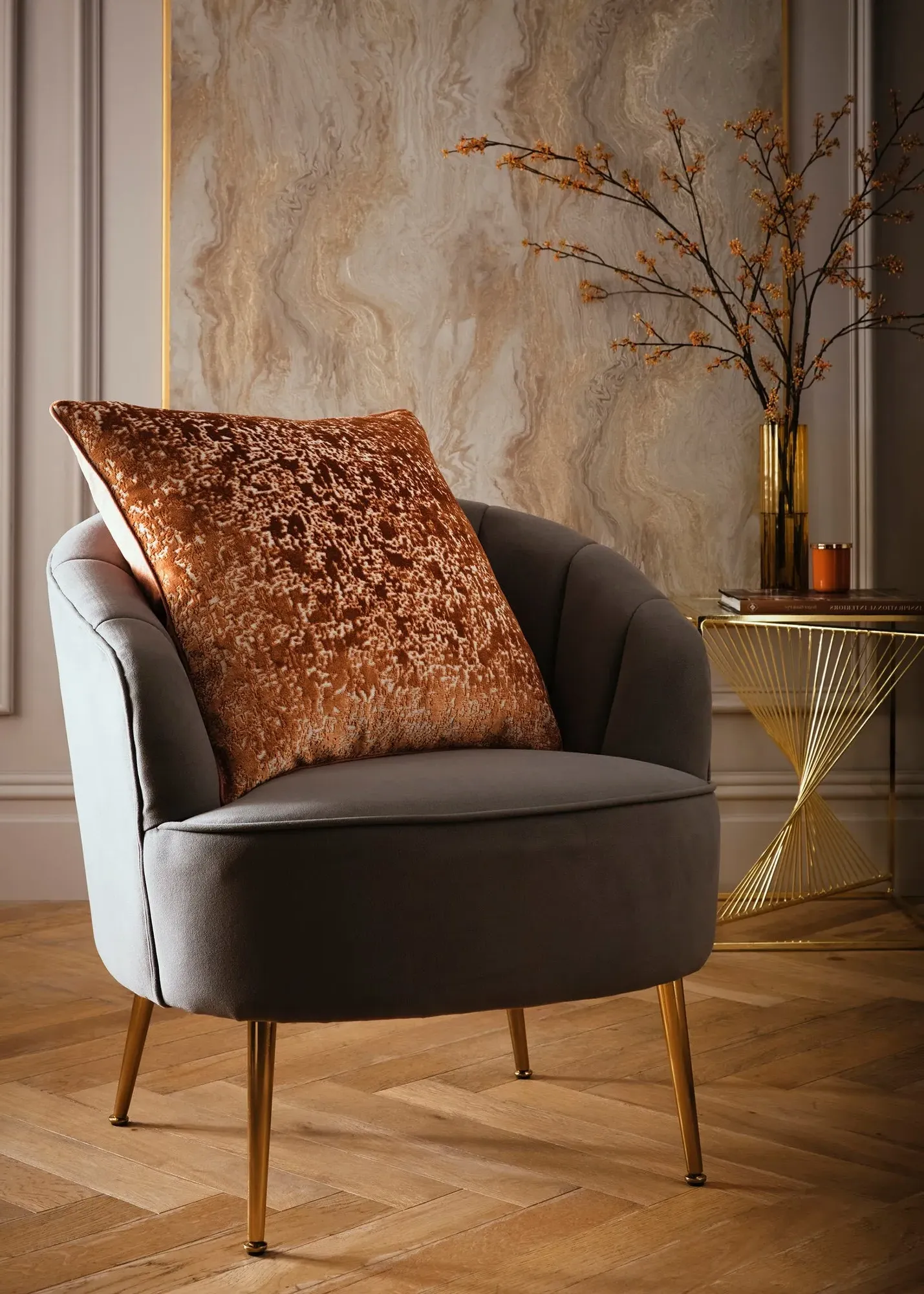 Atlas Velvet Filled Cushion - Brown, Polyester product