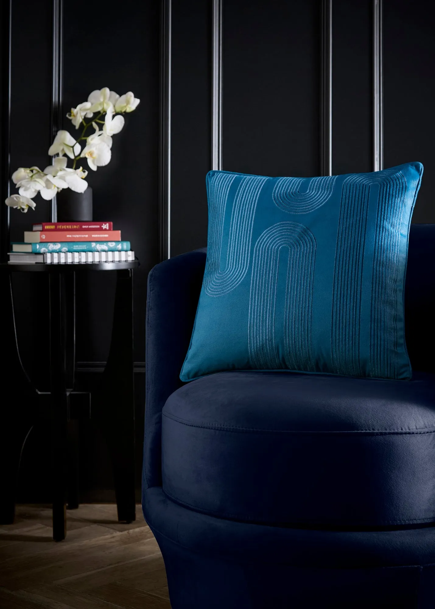Diva Embroidery Filled Cushion - Blue, Velvet product