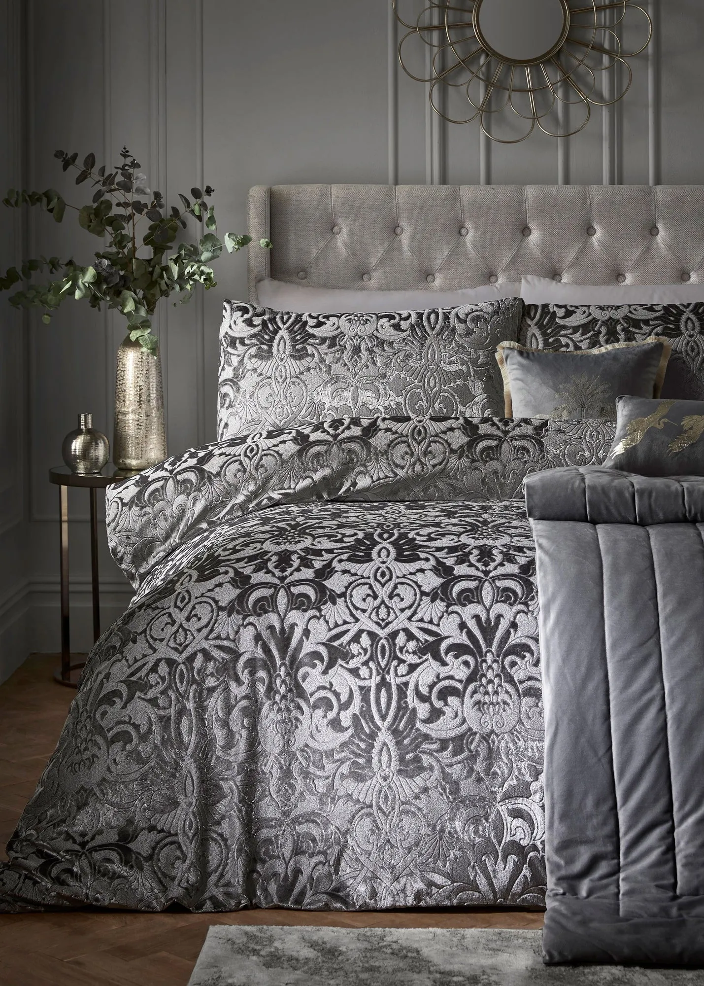 Firenza Double Duvet Cover Set - Grey, Velvet product