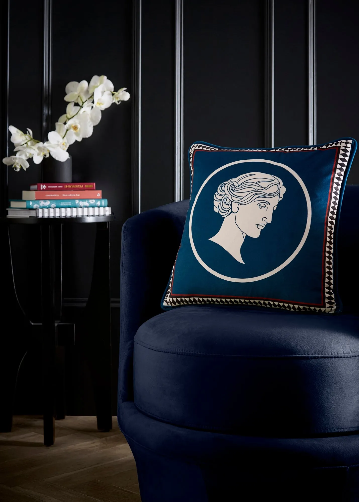 Goddess Filled Cushion - Blue, Velvet product