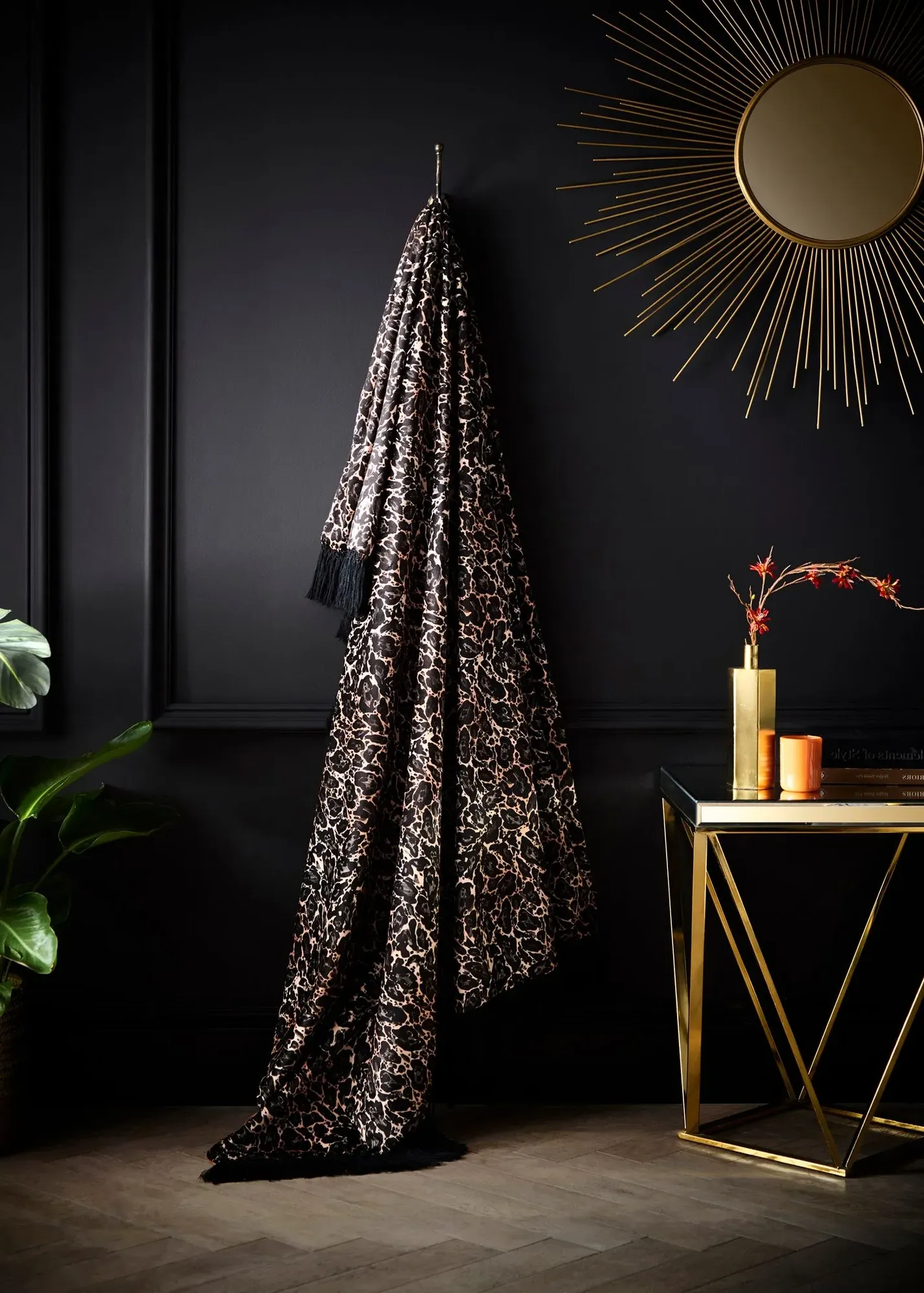Josephine Leopard Print Throw with Fringed Edges - Gold, Velvet product