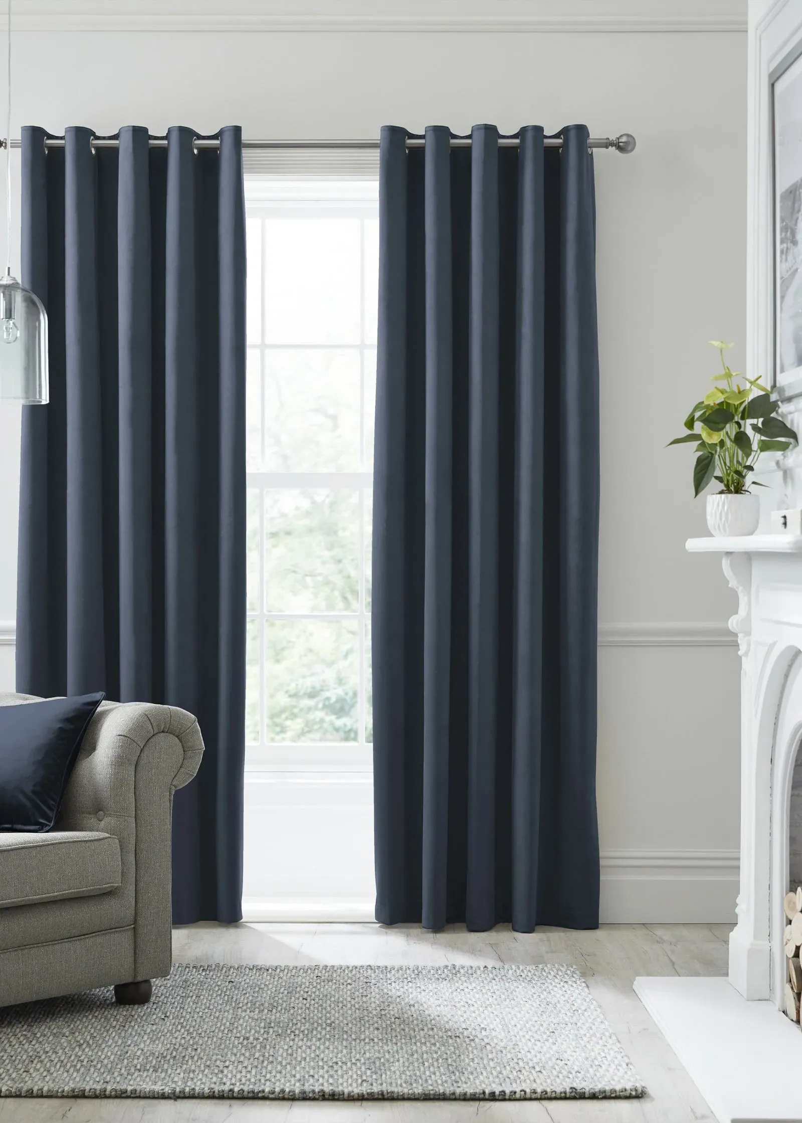Montrose Blackout Eyelet Curtains 46w x 54d - Navy, Velvet product