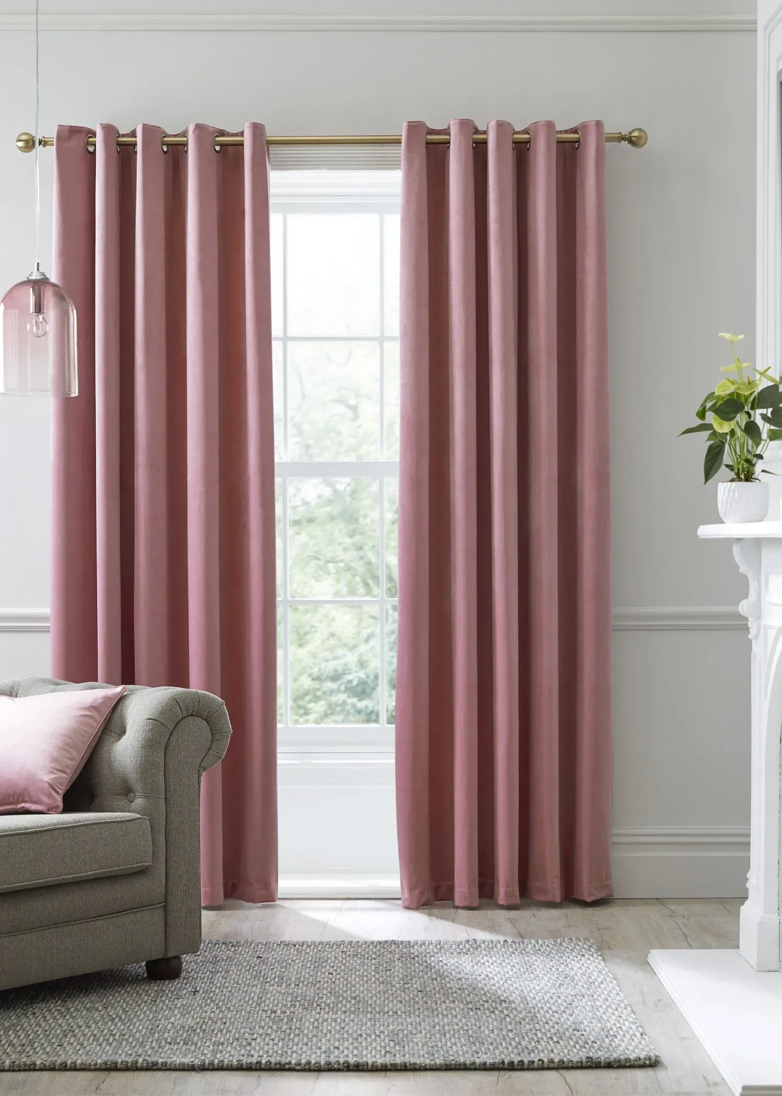 Montrose Blackout Eyelet Curtains 46w x 54d - Pink, Velvet product
