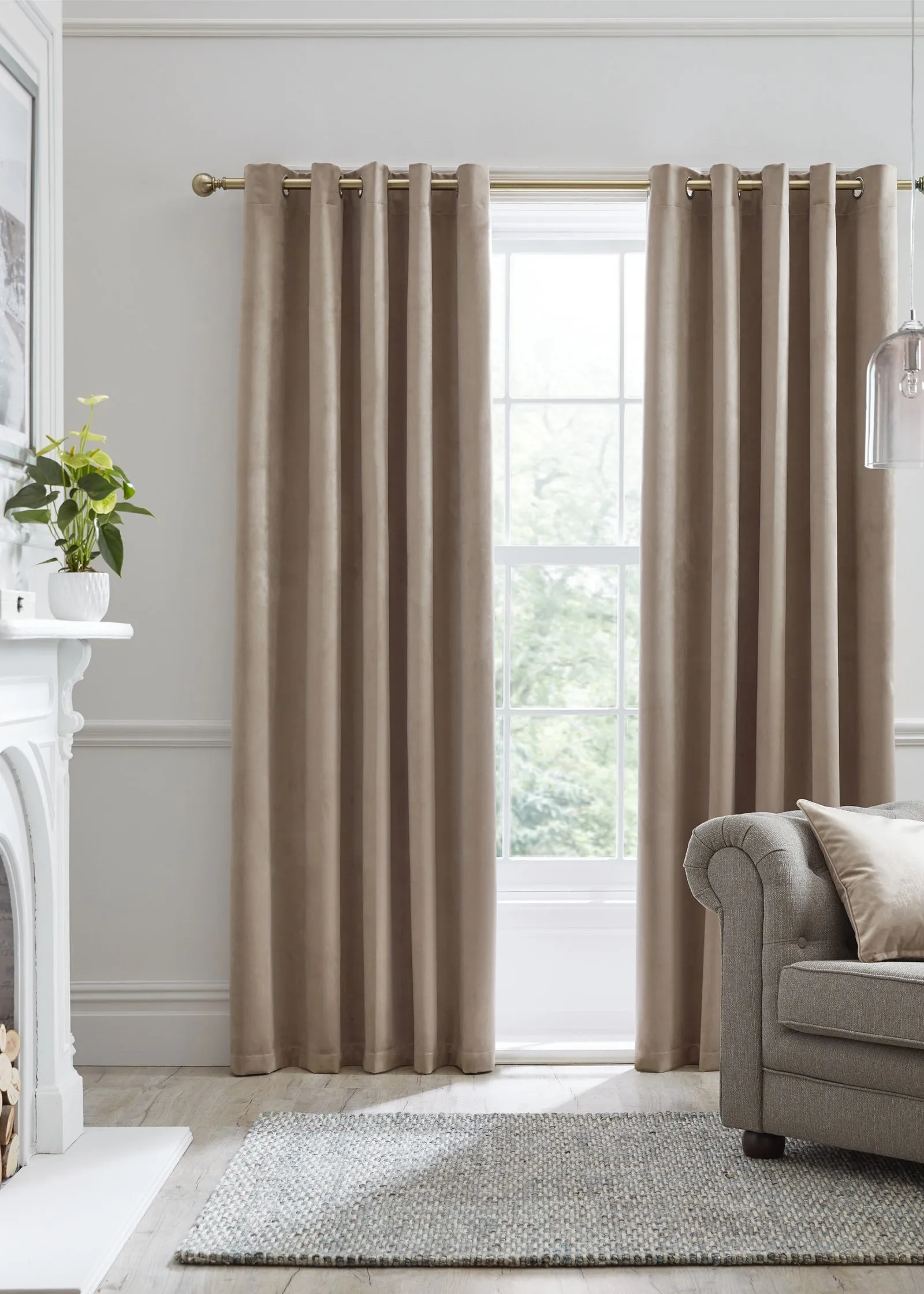 Montrose Velvet Blackout Eyelet Curtains 46x54" - Beige product
