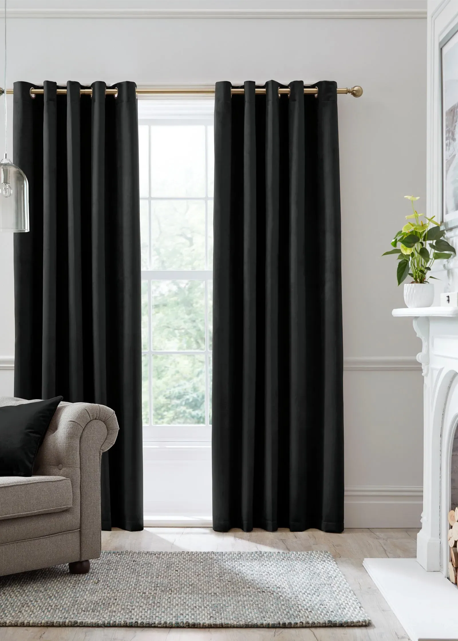 Montrose Velvet Blackout Eyelet Curtains - Black, Polyester product