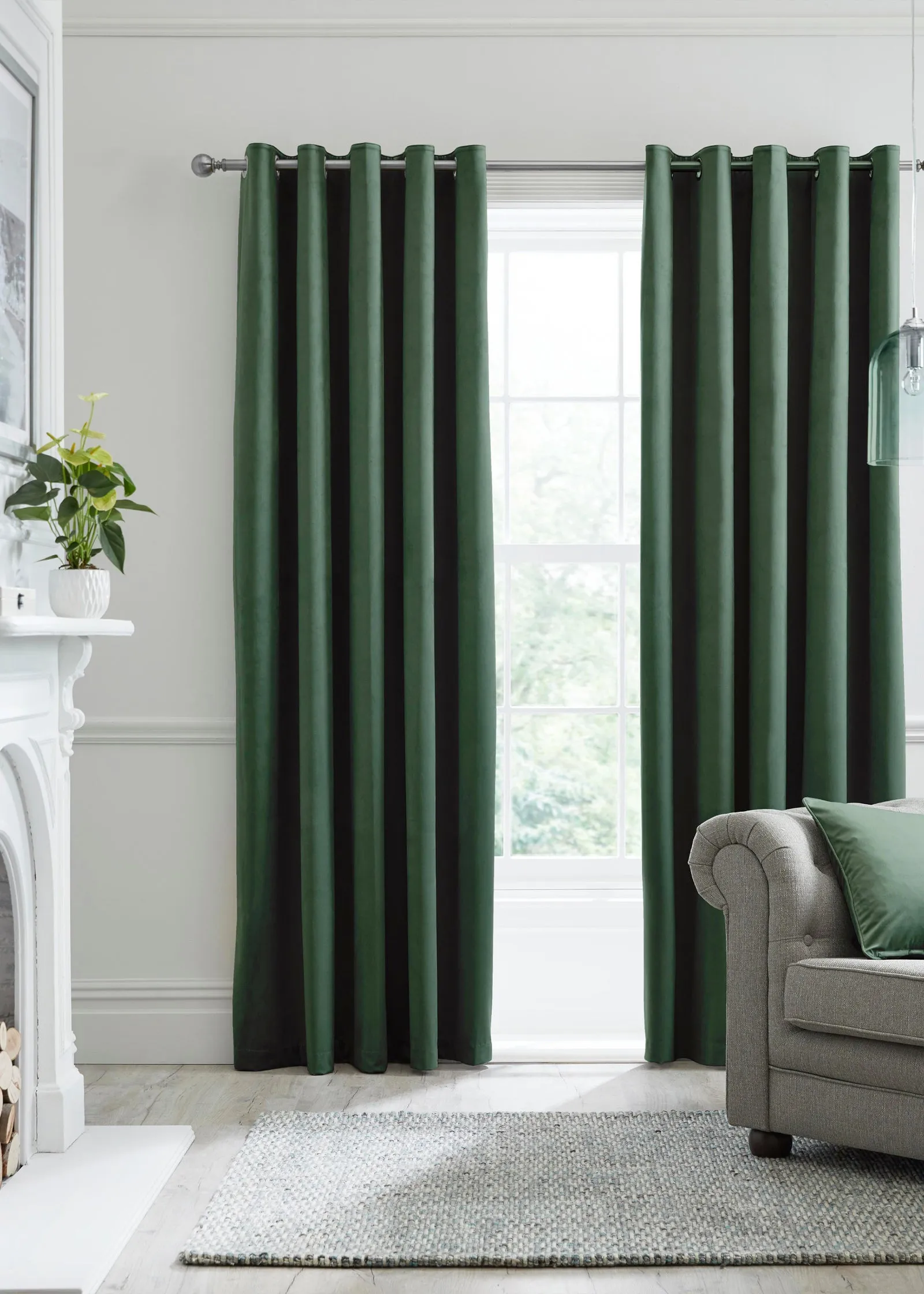 Montrose Velvet Blackout Eyelet Curtains - Green, Polyester product