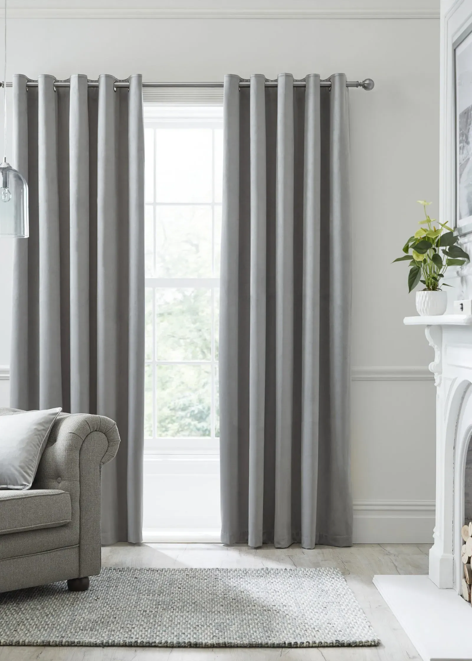 Montrose Velvet Blackout Eyelet Curtains - Silver, Polyester product