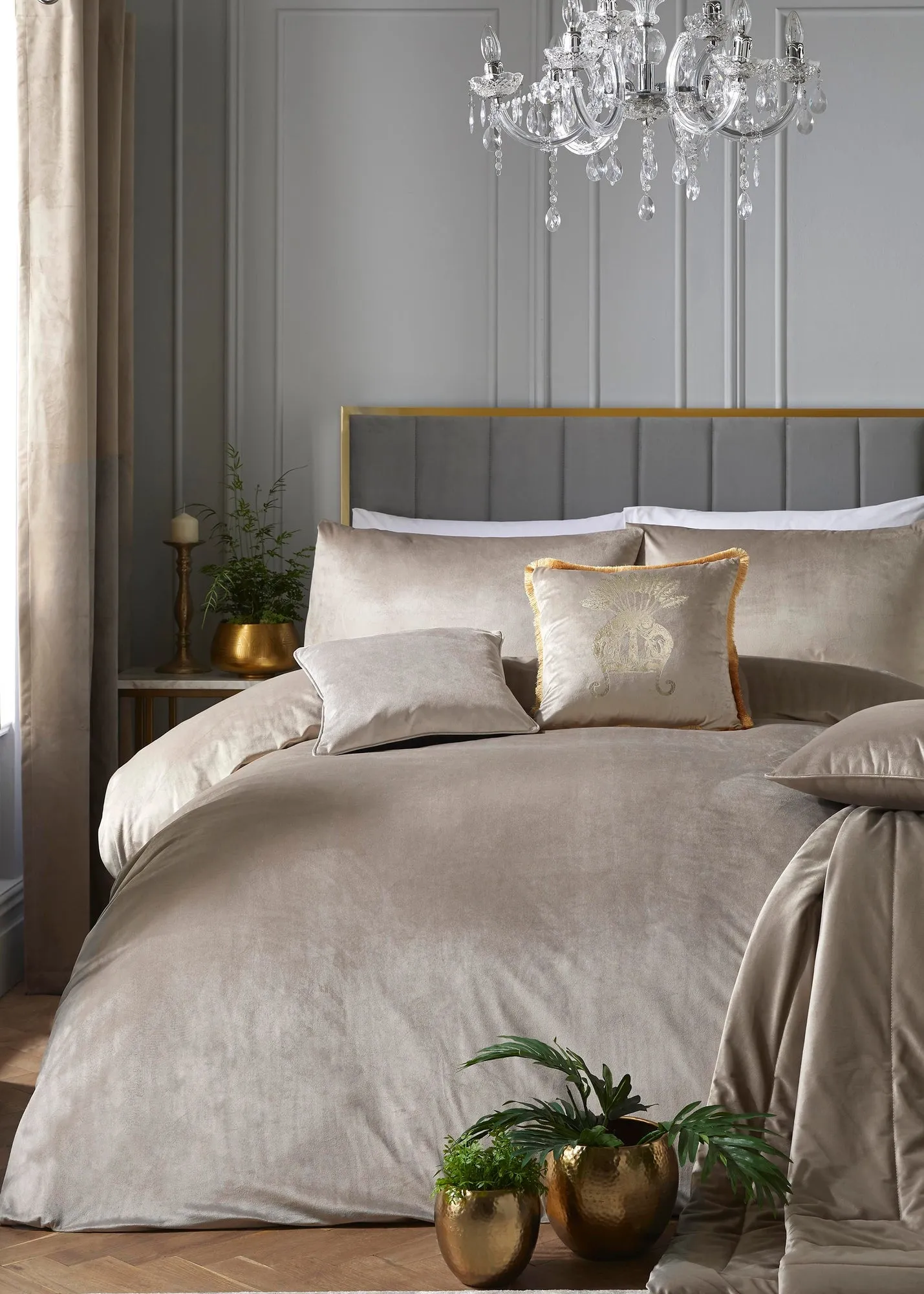 Montrose Velvet Double Duvet Cover Set - White, Polyester product