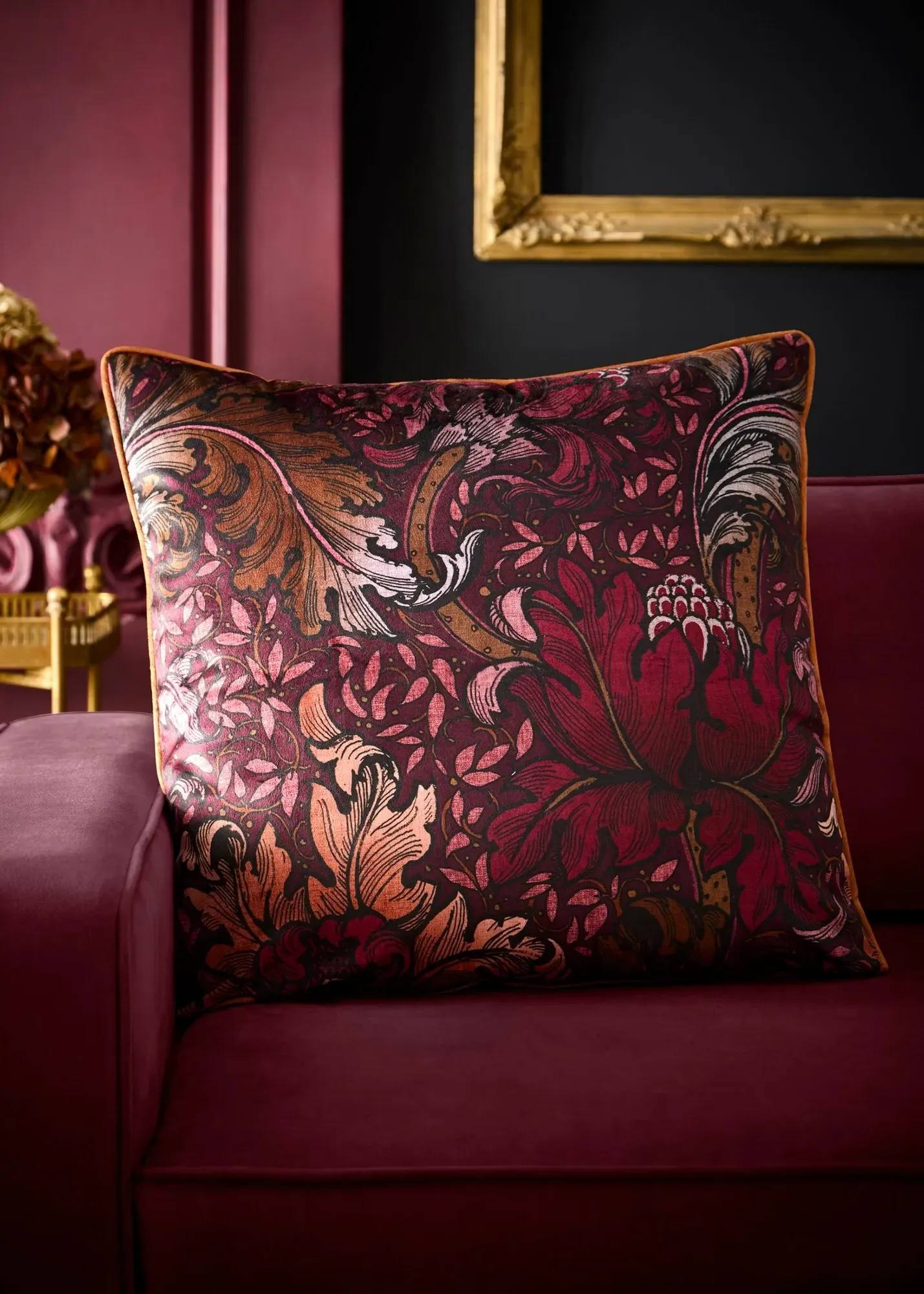 Morris Major Chintz Large Filled Cushion - Burgundy, Velvet product