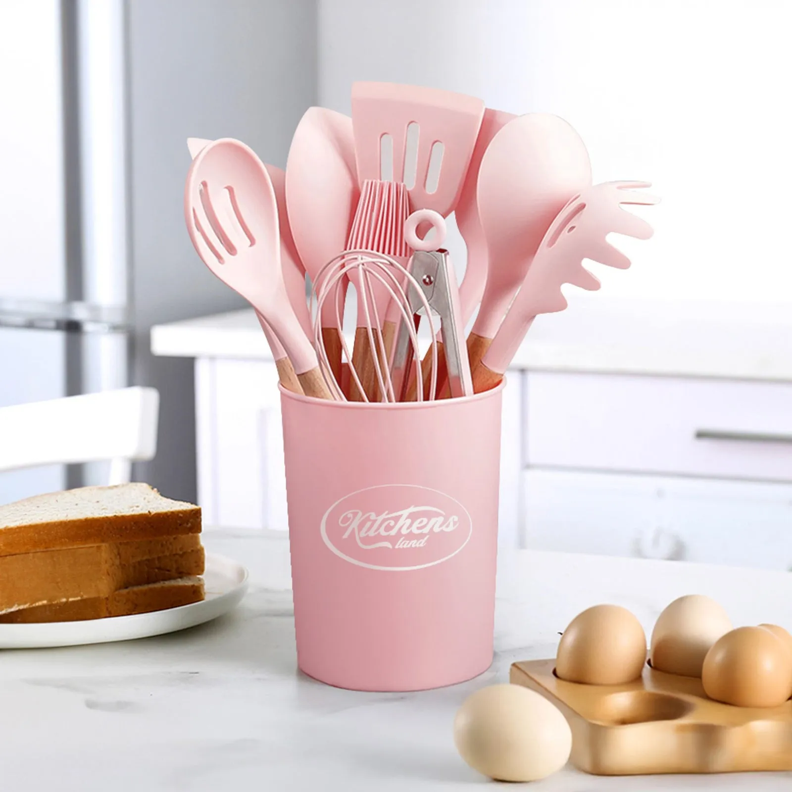 11-Piece Silicone Kitchen Utensil Set with Storage - Pink product