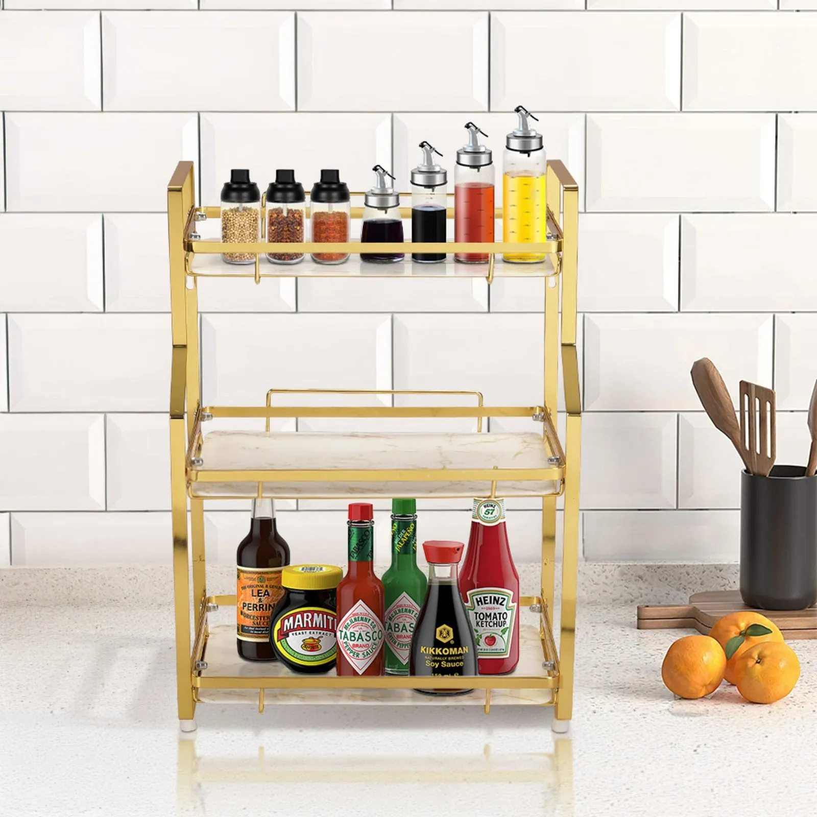 3-Tier Storage Organiser Rack - Gold, Metal product