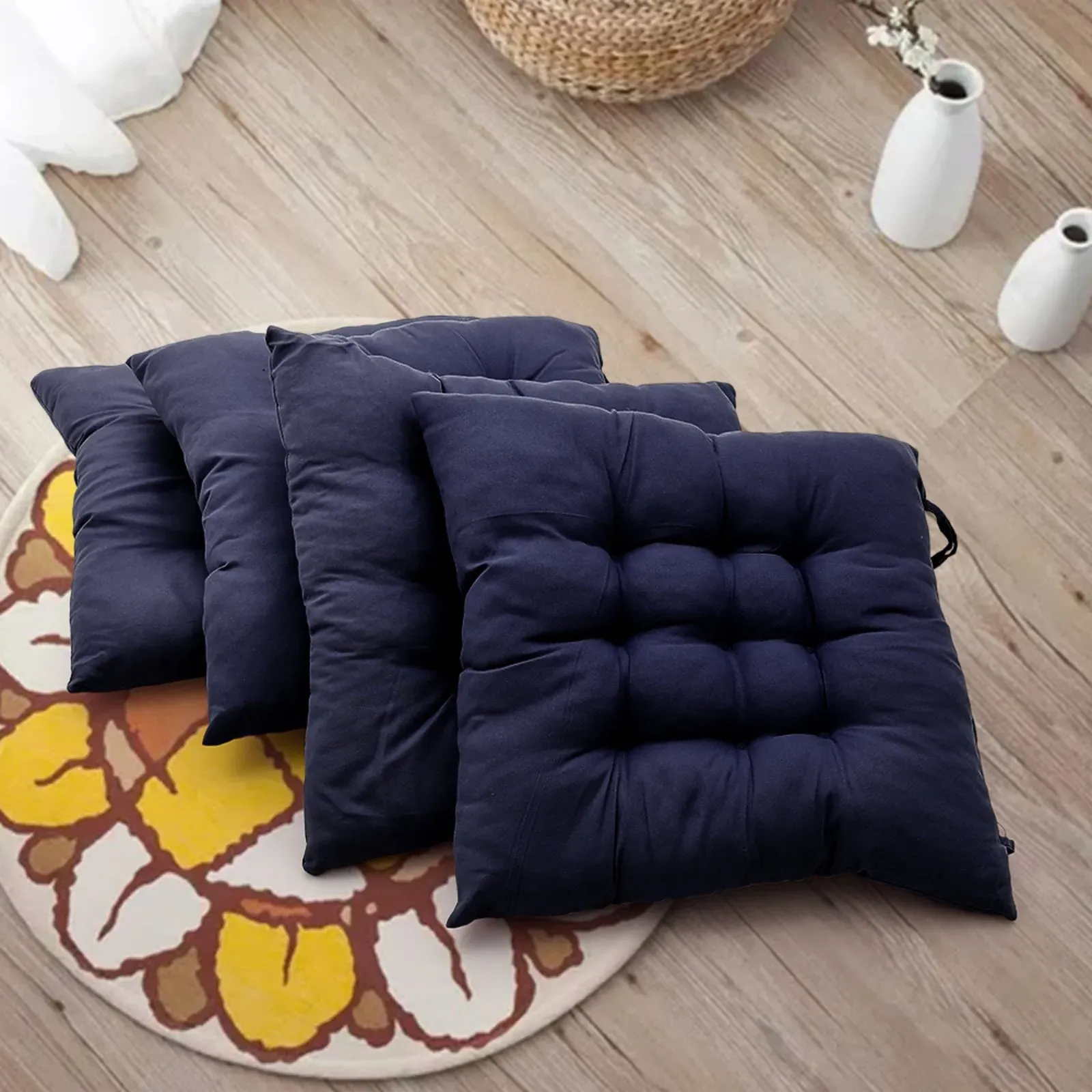 4-Pack Square Seat Cushion Tufted - Dark Blue, Polyester product