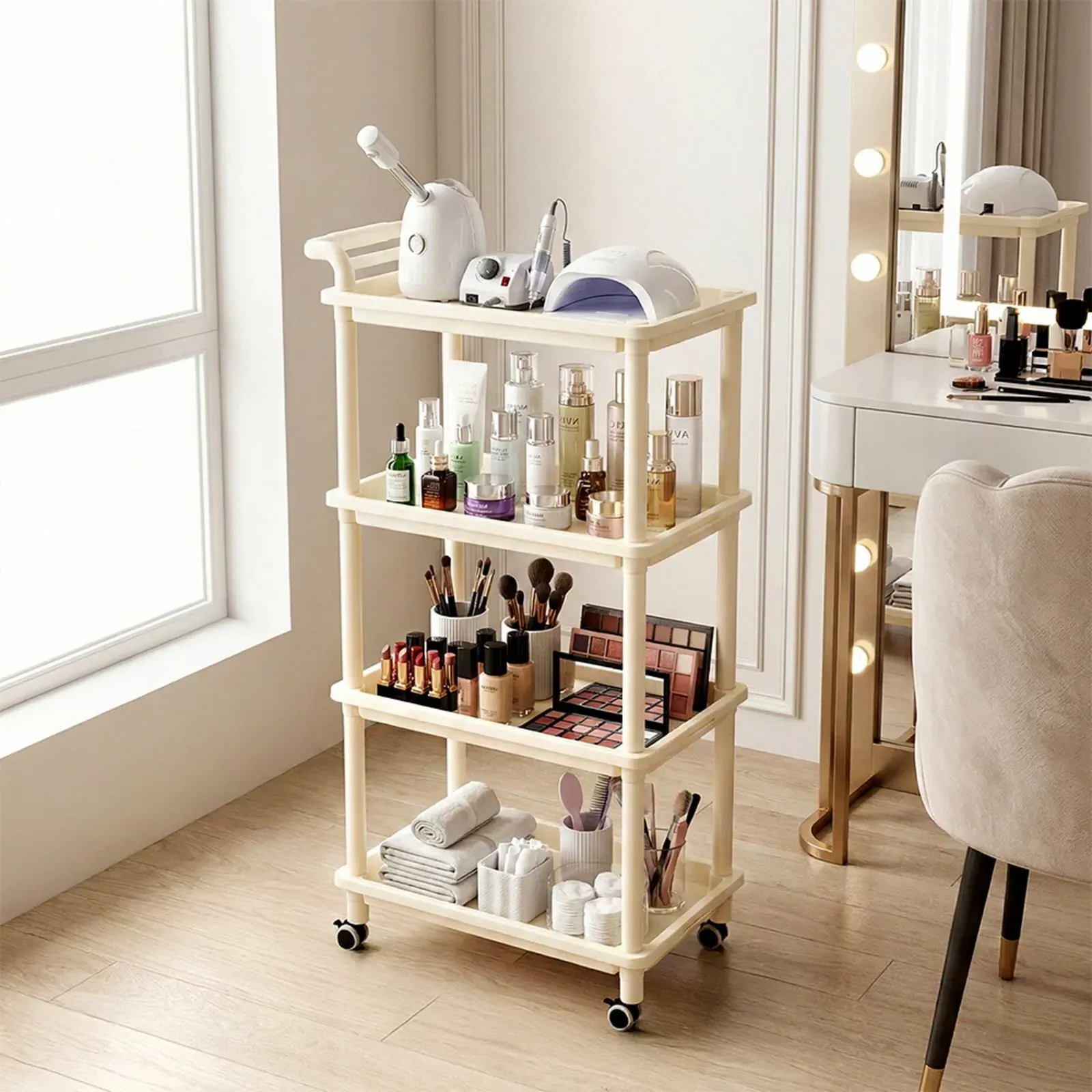 4-Tier Storage Cart with Wheels - Beige, PP Plastic product