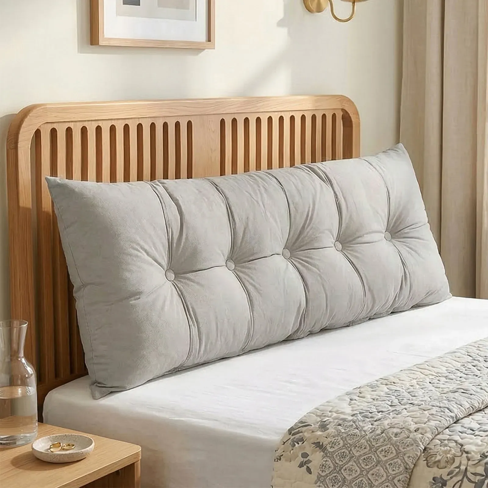 Button-Tufted Headboard Pillow - Grey, Chenille product