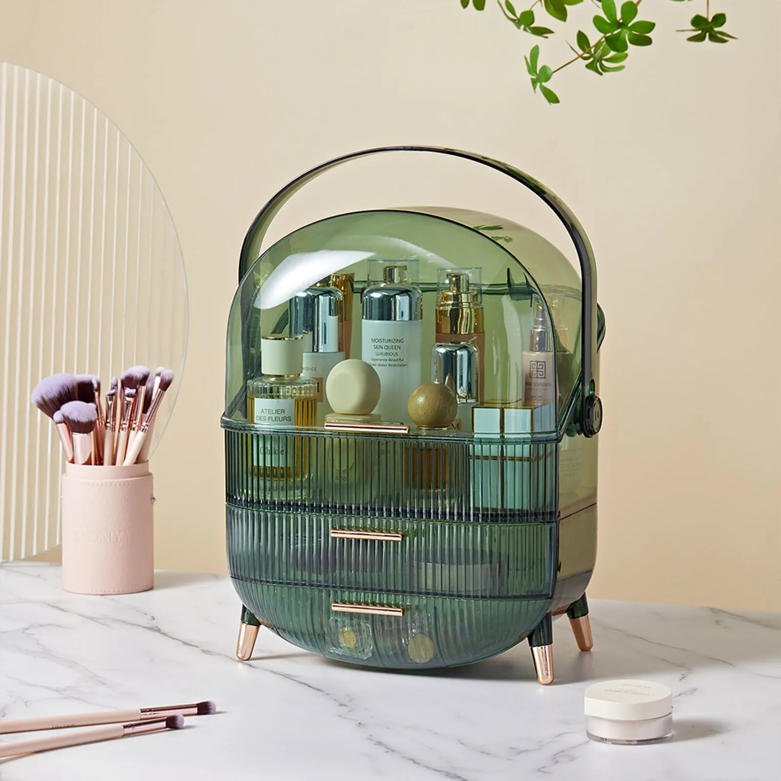 Makeup Storage Organiser with 2 Drawers - Green, ABS Plastic product