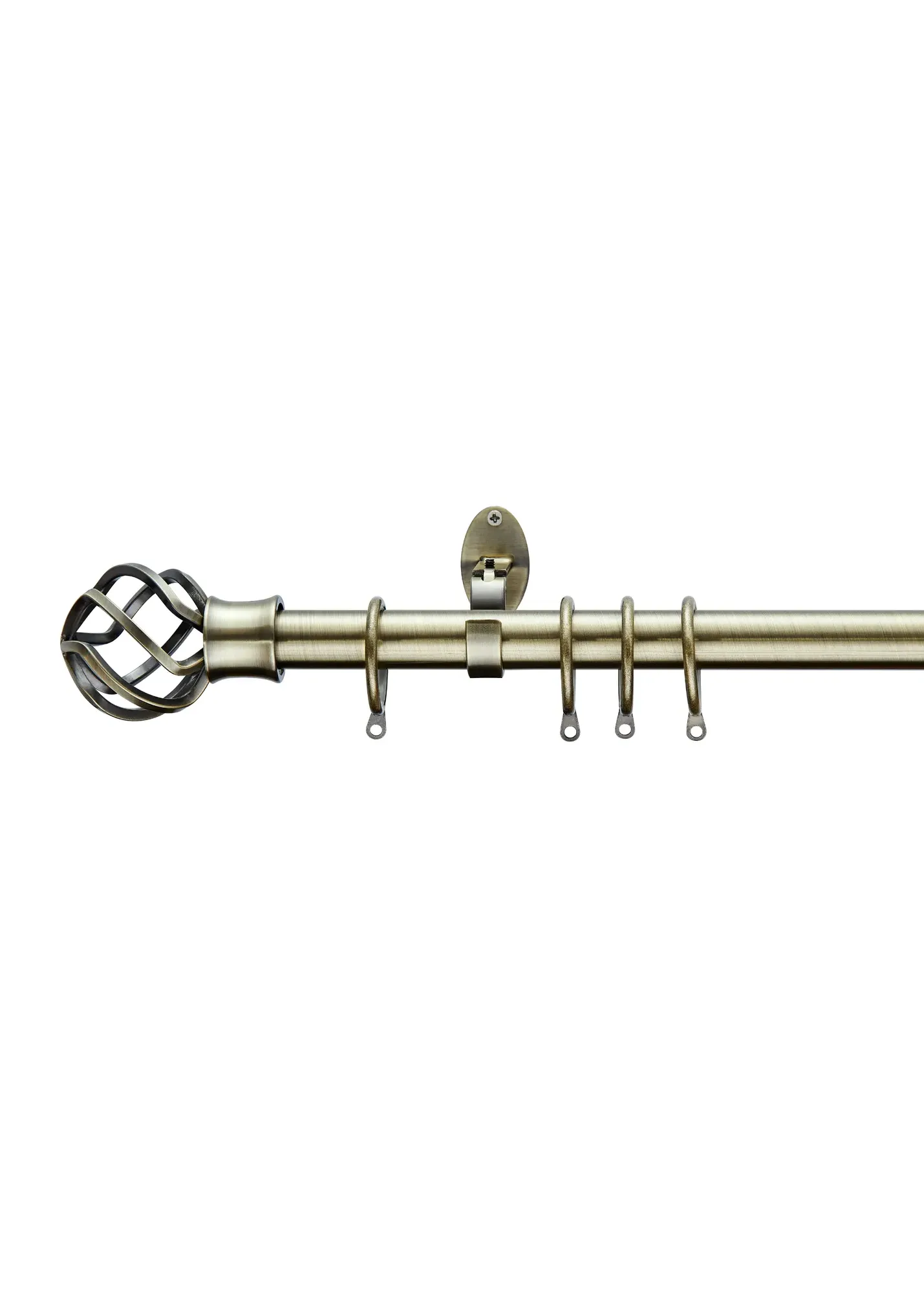 Extendable Caged Ball Curtain Pole - Antique Brass, Metal product