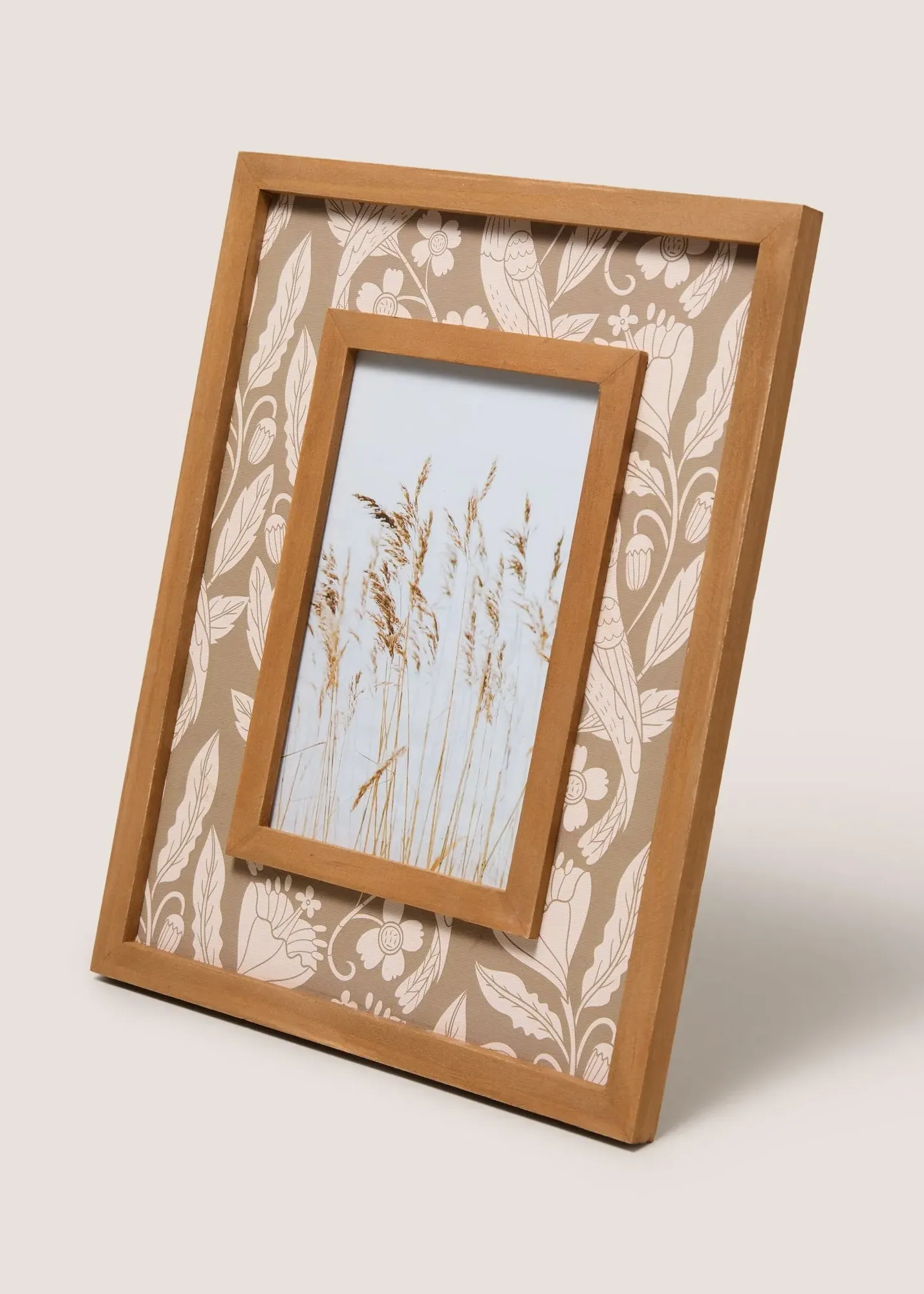Bird Print Shadow-Box Photo Frame - Beige, Wood product