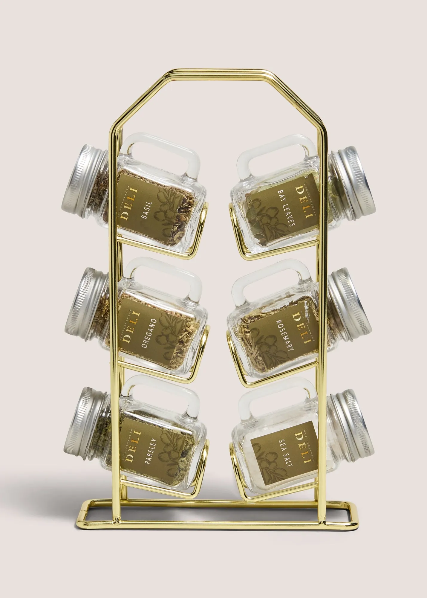 Deli Italian Spice Rack with 6 Glass Jars - Gold product