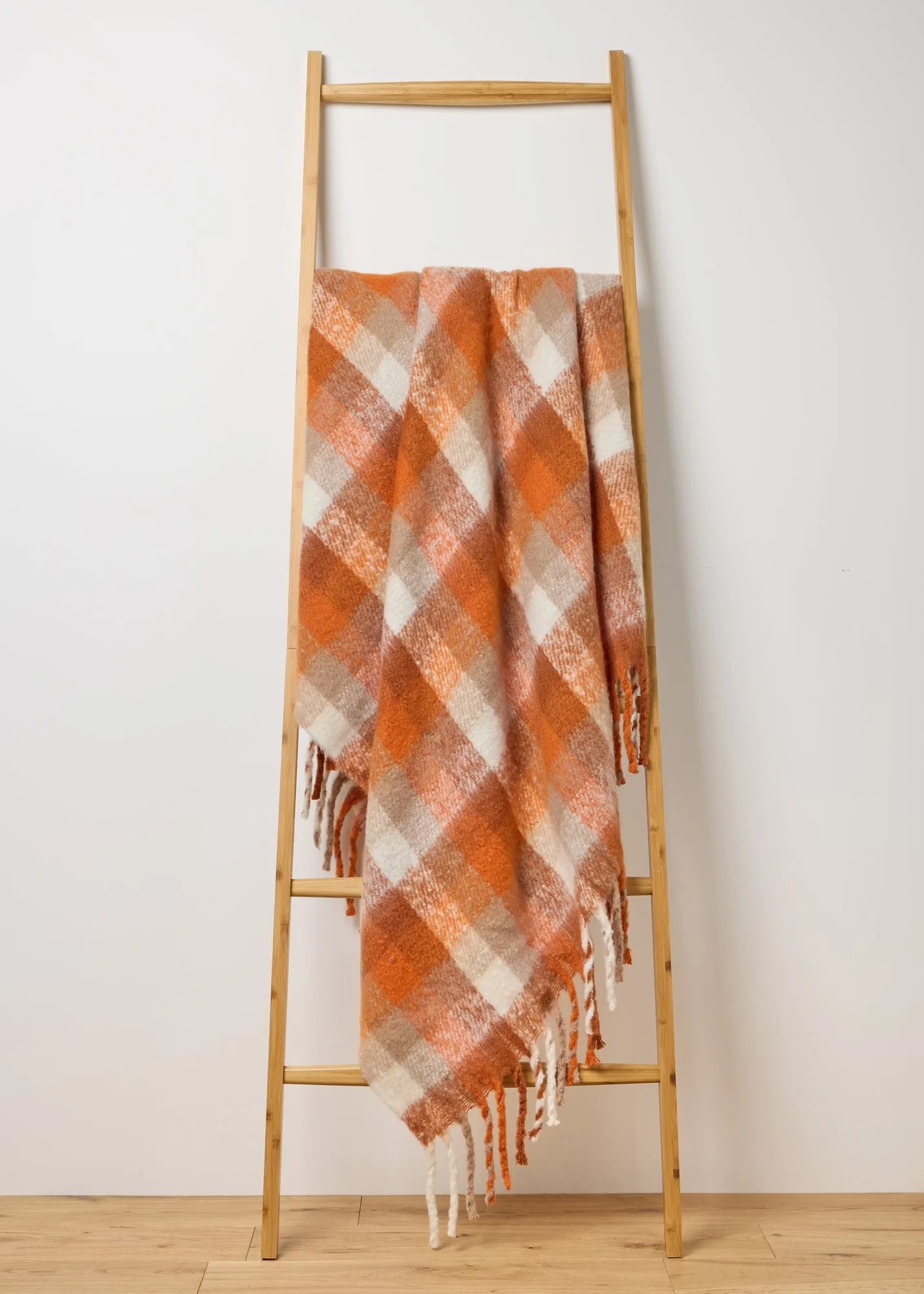 Faux Mohair Check Throw - Orange, Polyester product