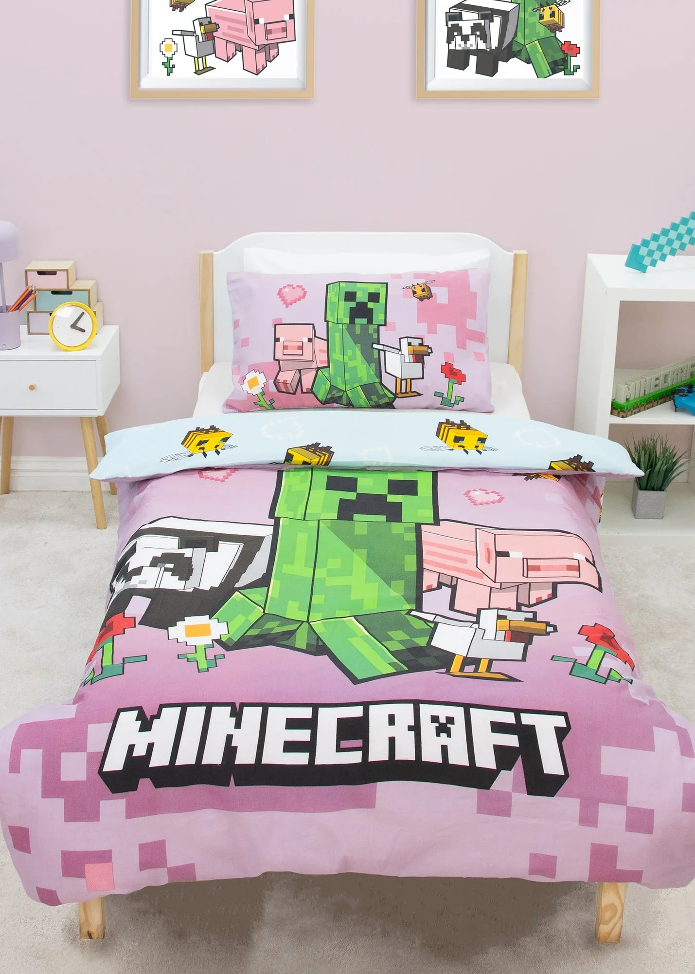 Minecraft Group Single Duvet Cover Set - Pink, Polycotton product