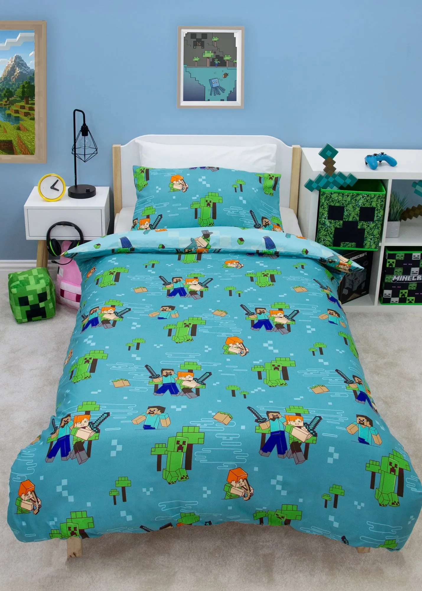 Minecraft Level Up Single Duvet Cover - Blue product