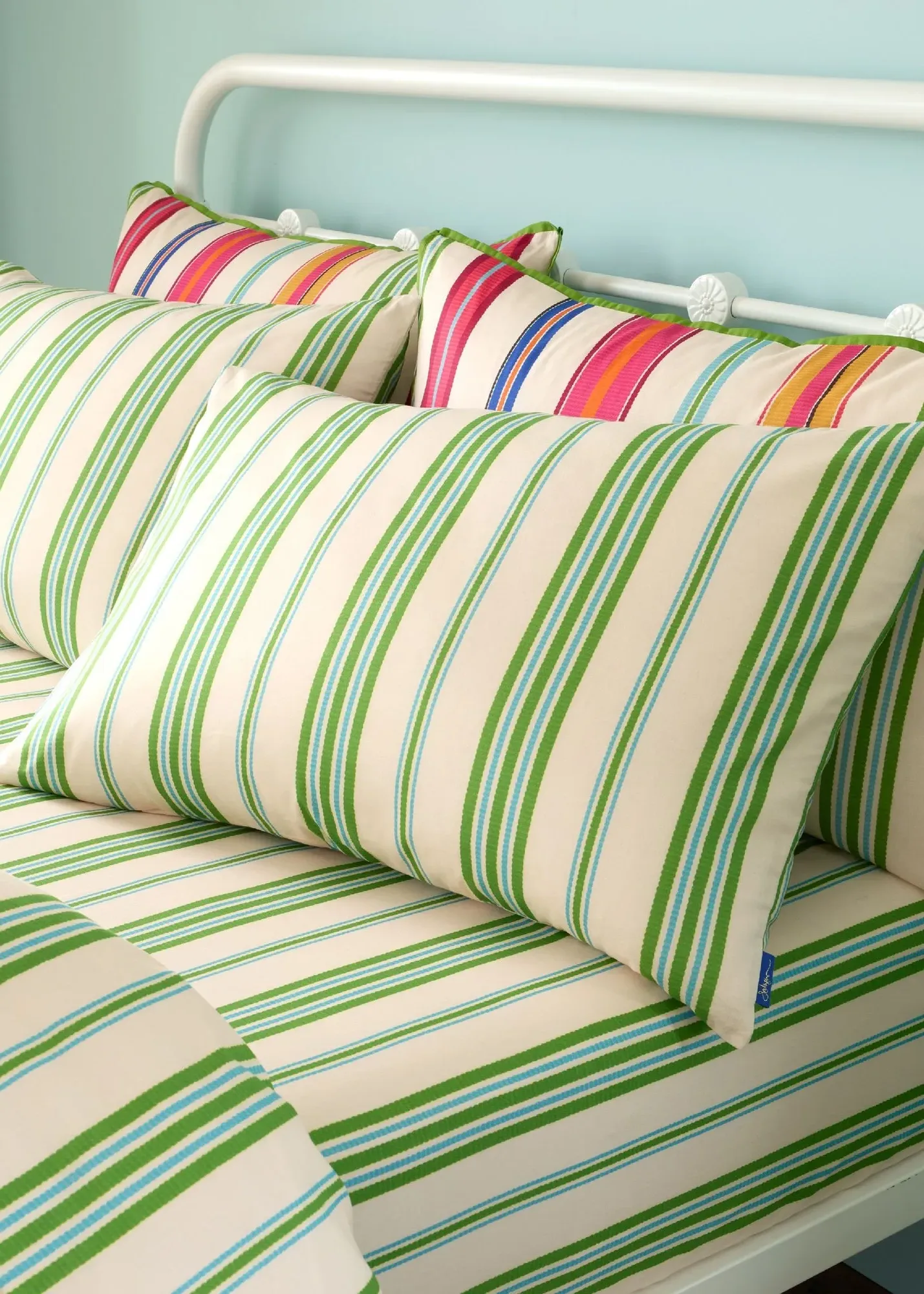 Sophie Robinson Sophie Stripe Reversible Standard Pillowcase - Green, Cotton product