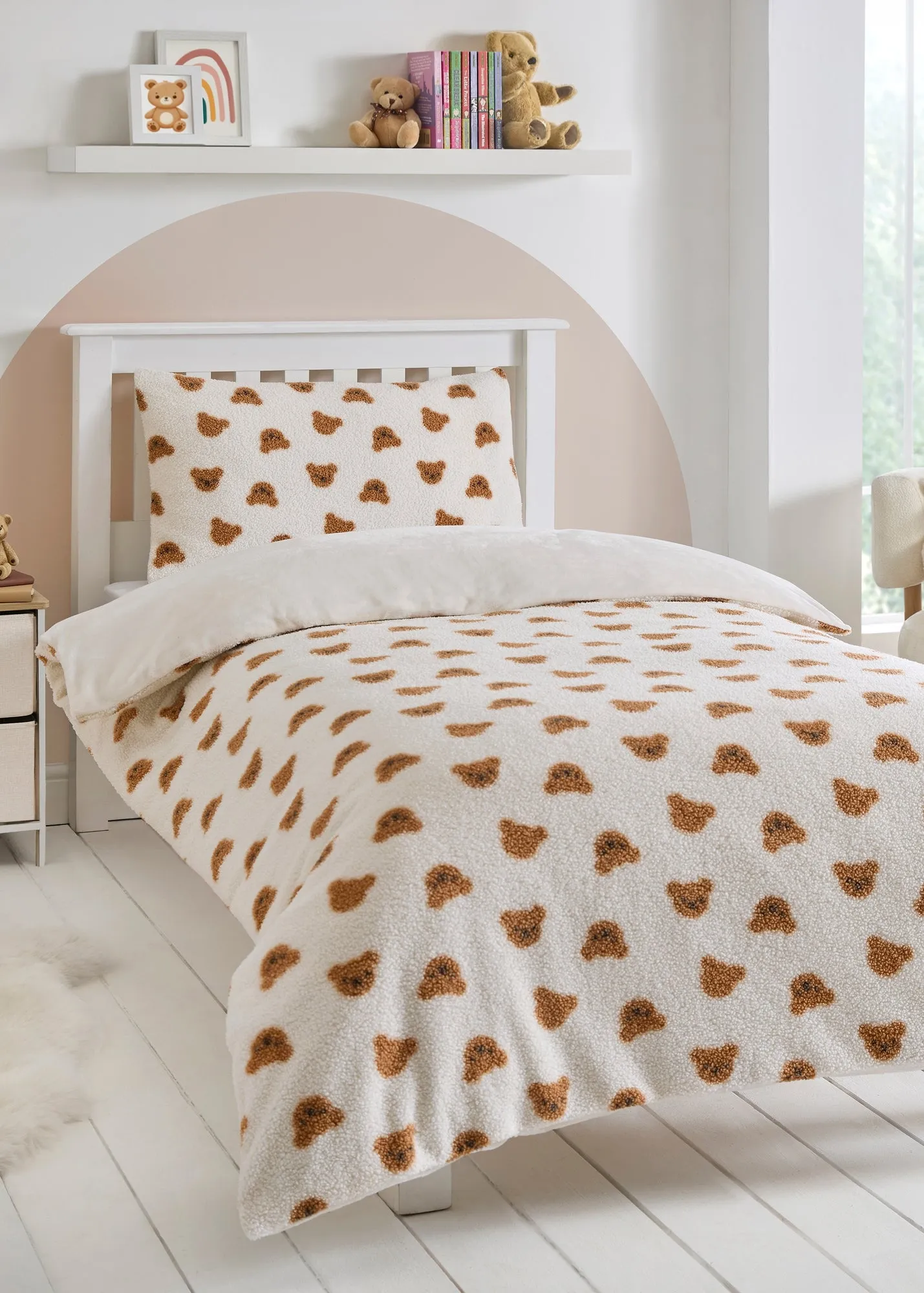 Teddy Bear Single Duvet Set - Natural, Fleece product
