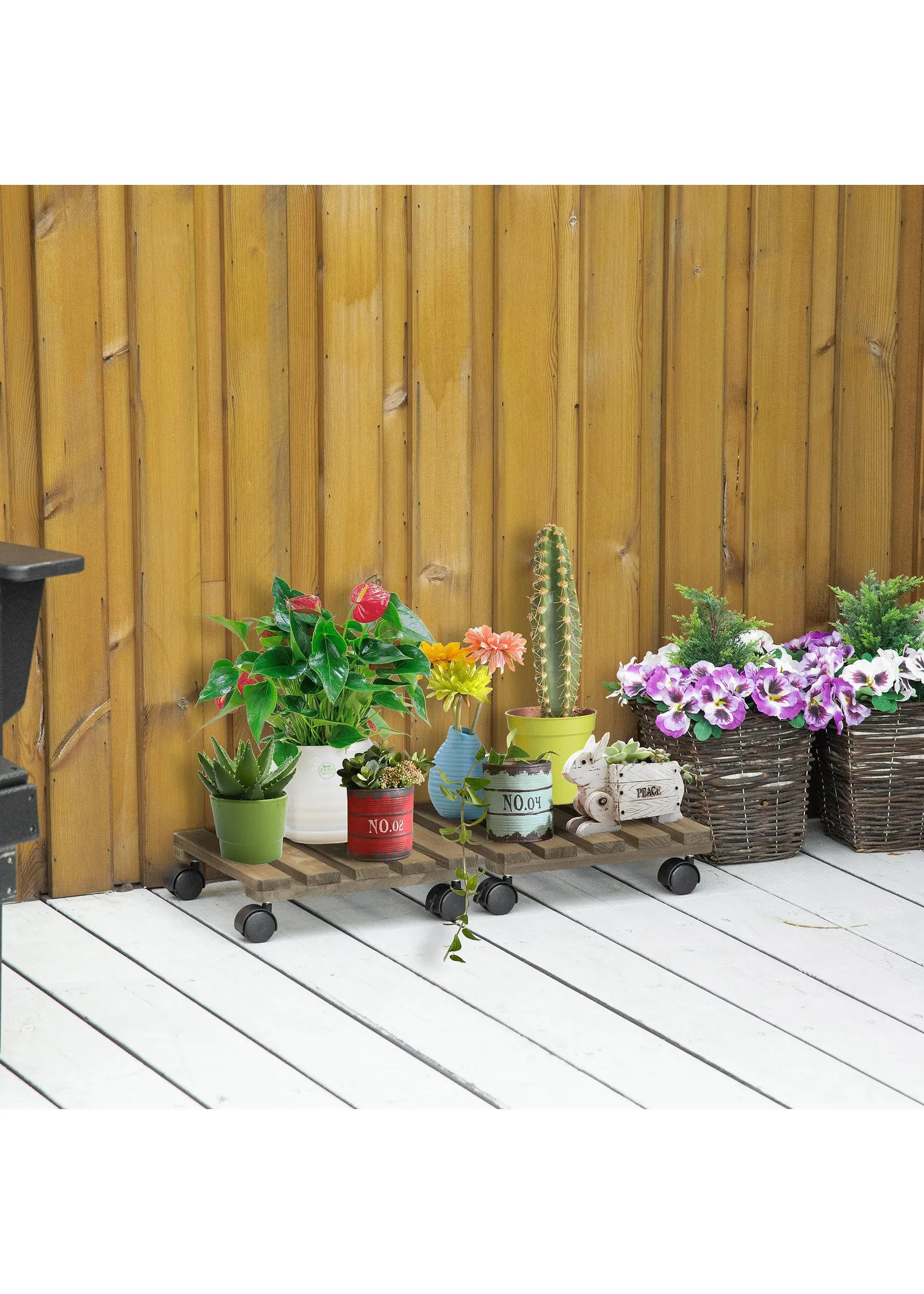 2-Pack Plant Stand with Wheels - Brown, Solid Wood product