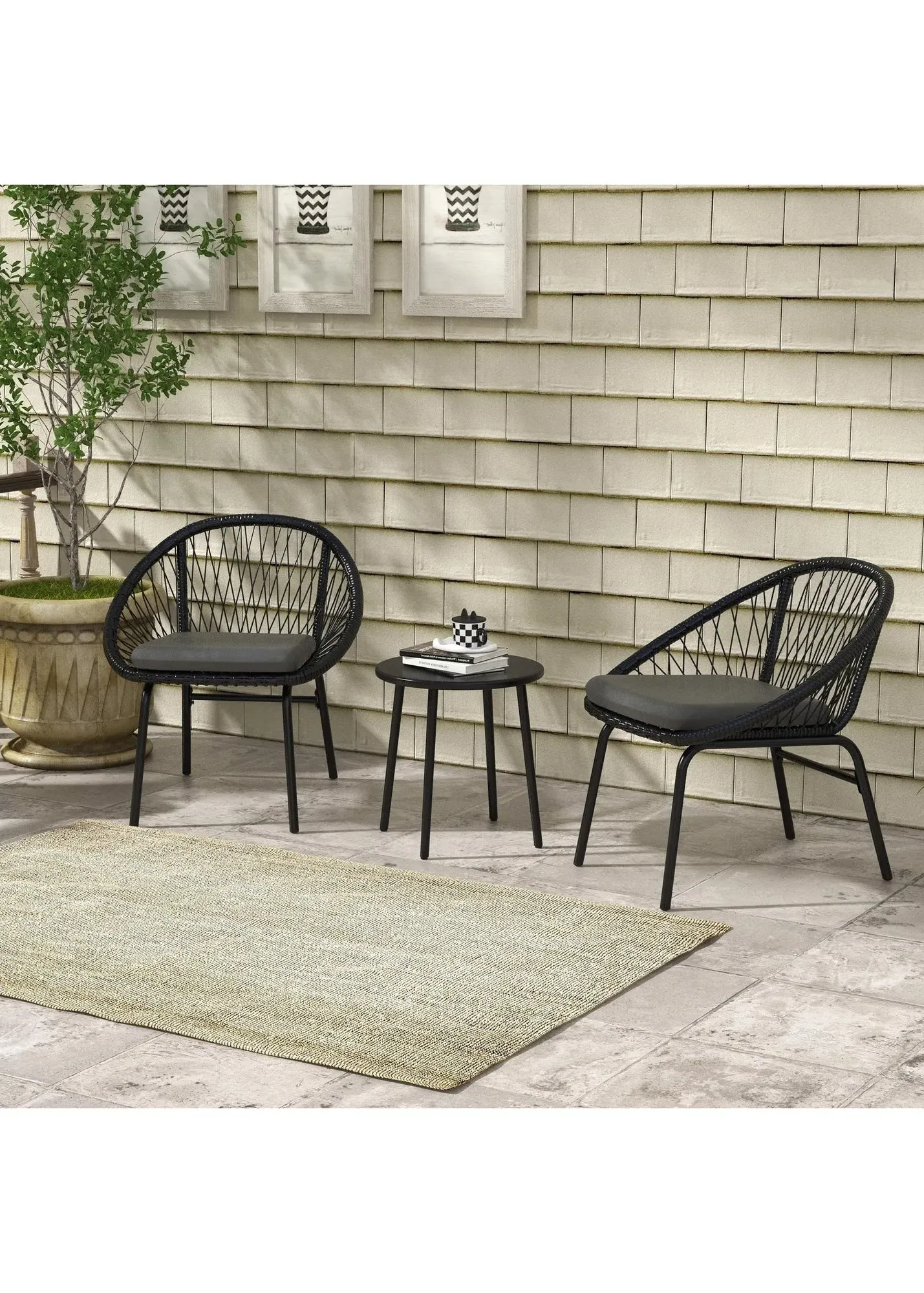 3-Piece Bistro Set with 2 Chairs and Coffee Table - Black, PE Rattan product