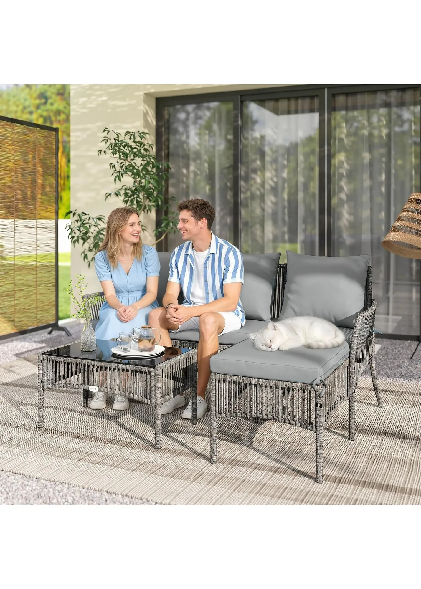 3-Piece Rattan Garden Furniture Set with Cushions - Grey product