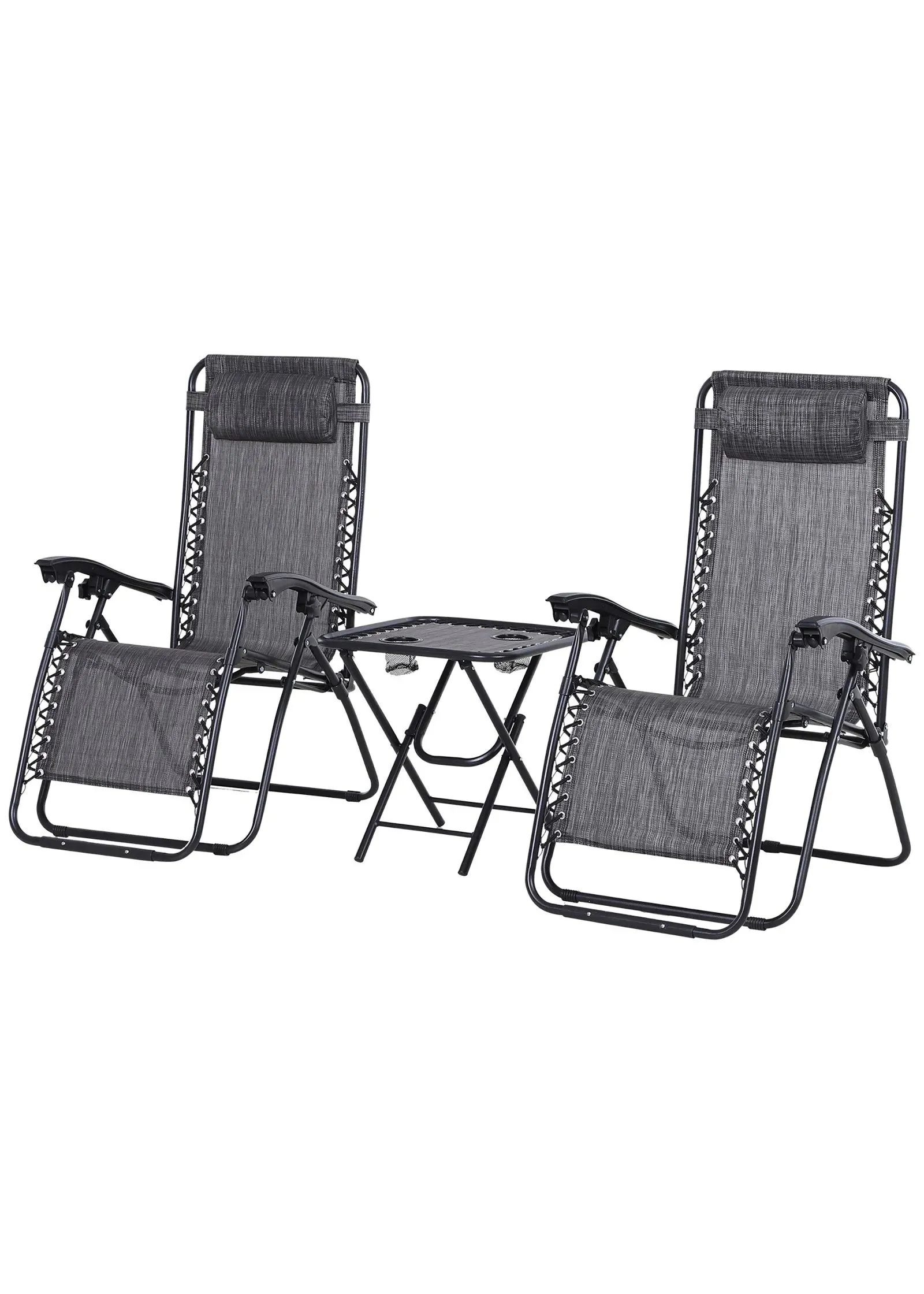 3-Piece Zero Gravity Sun Lounger Set with Cup Holders - Grey product