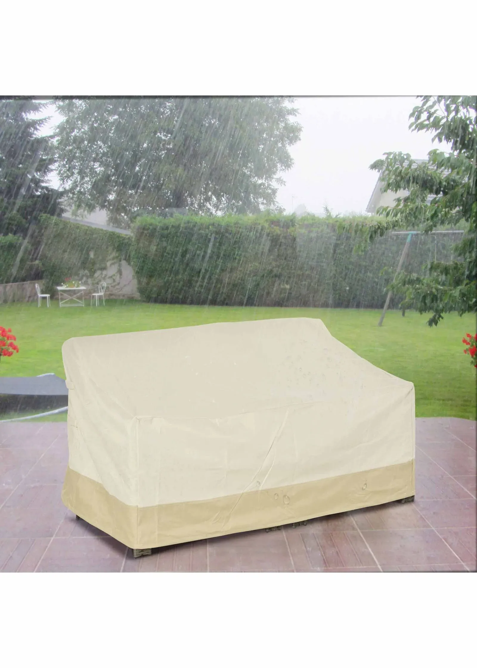 3-Seat Rattan Chair Furniture Cover Waterproof - Beige, 600D Oxford Cloth product