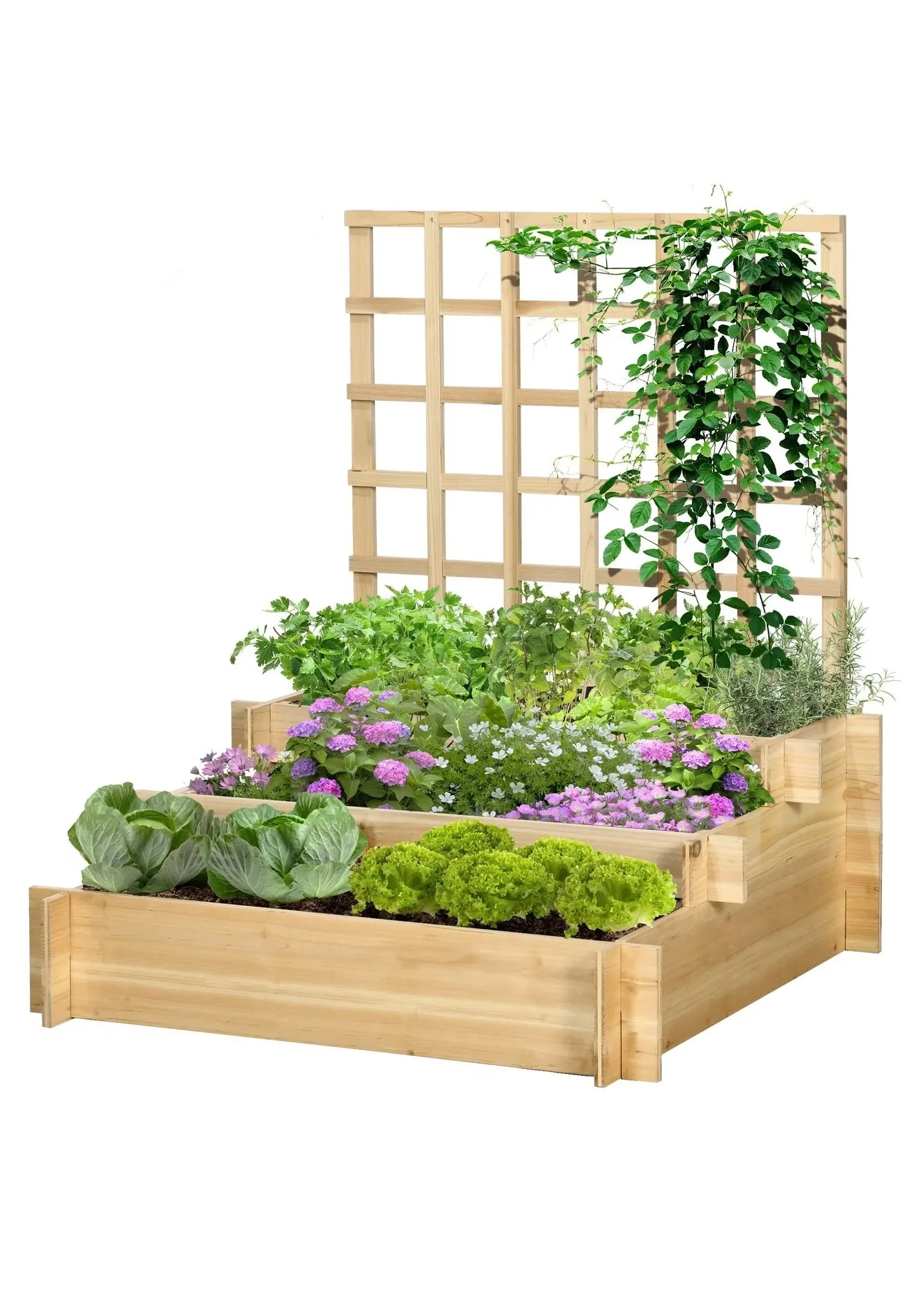 3-Tier Garden Planter with Trellis - Natural, Fir Wood product