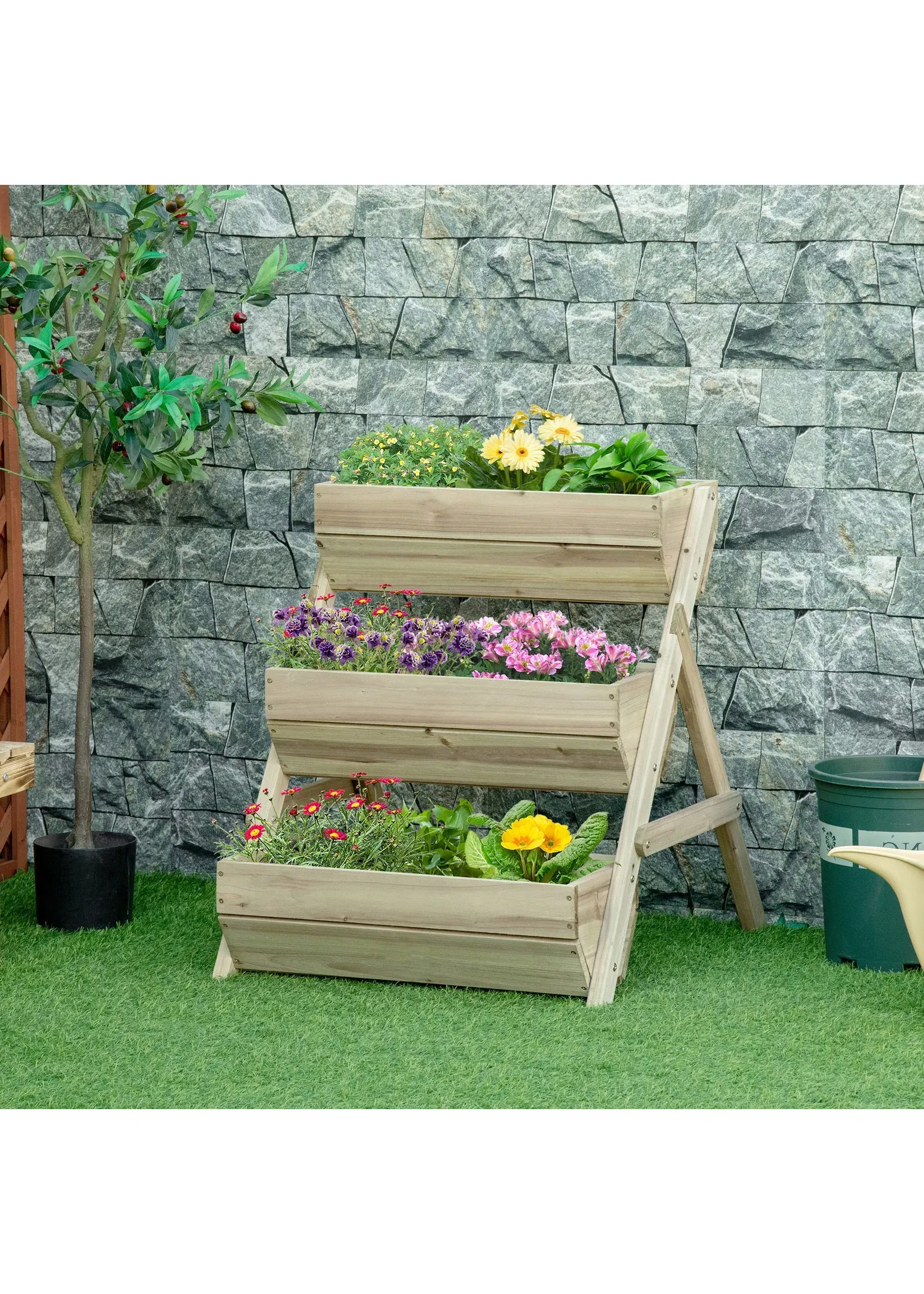 3 Tier Raised Garden Bed Elevated Planter Box - Green, Wood product