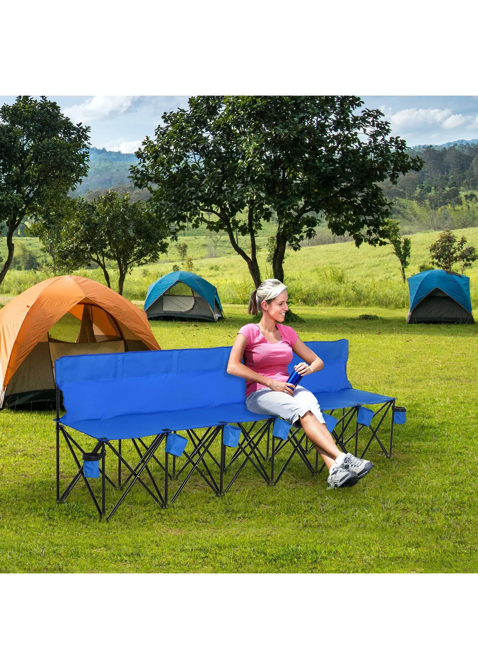 6-Seater Folding Bench Outdoor Spectator Chair - Blue product