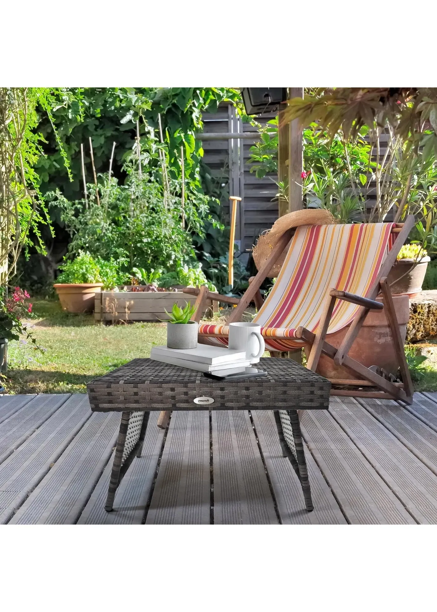 Foldable Outdoor Rattan Coffee Table - Grey, Steel product