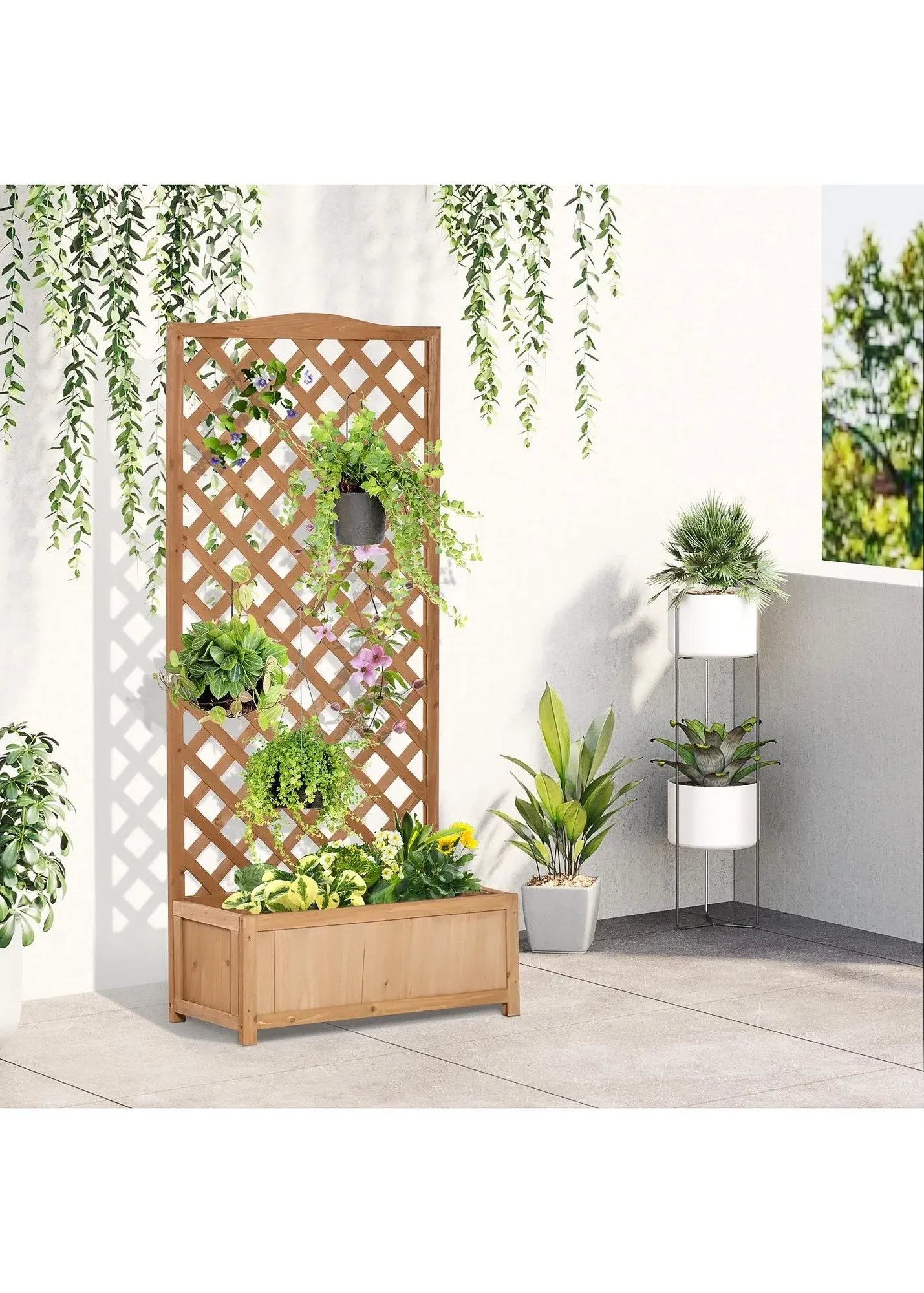Garden Planter Box with Trellis - Brown, Fir Wood product