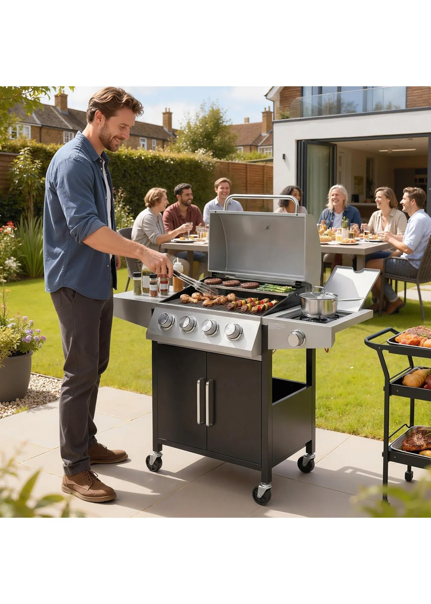 Gas BBQ Grill 4+1 Burner with Side Burner - Silver, Steel product