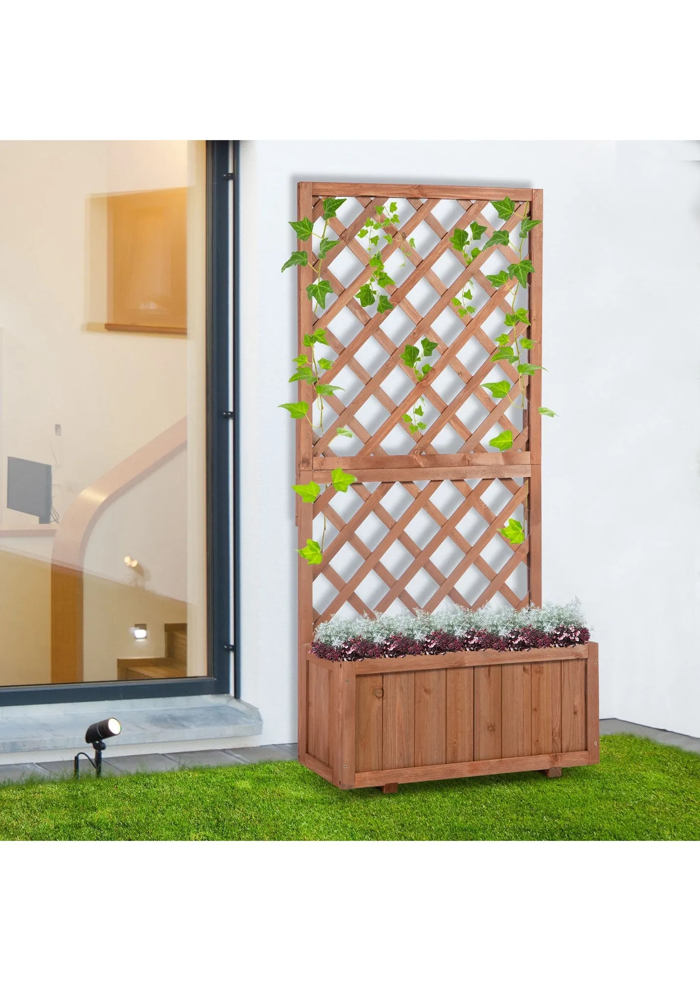 Pine Trough Planter with Trellis - Brown product