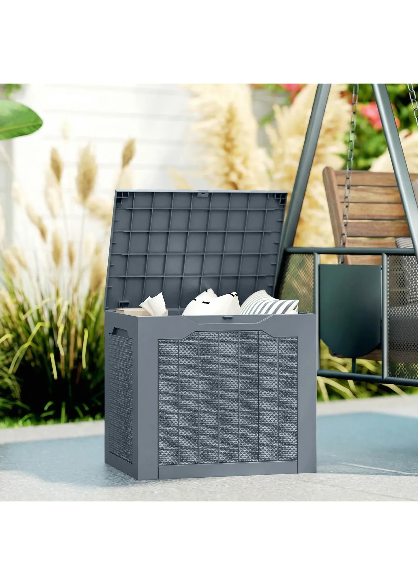 Plastic Garden Storage Box with Handles 93L - Grey product