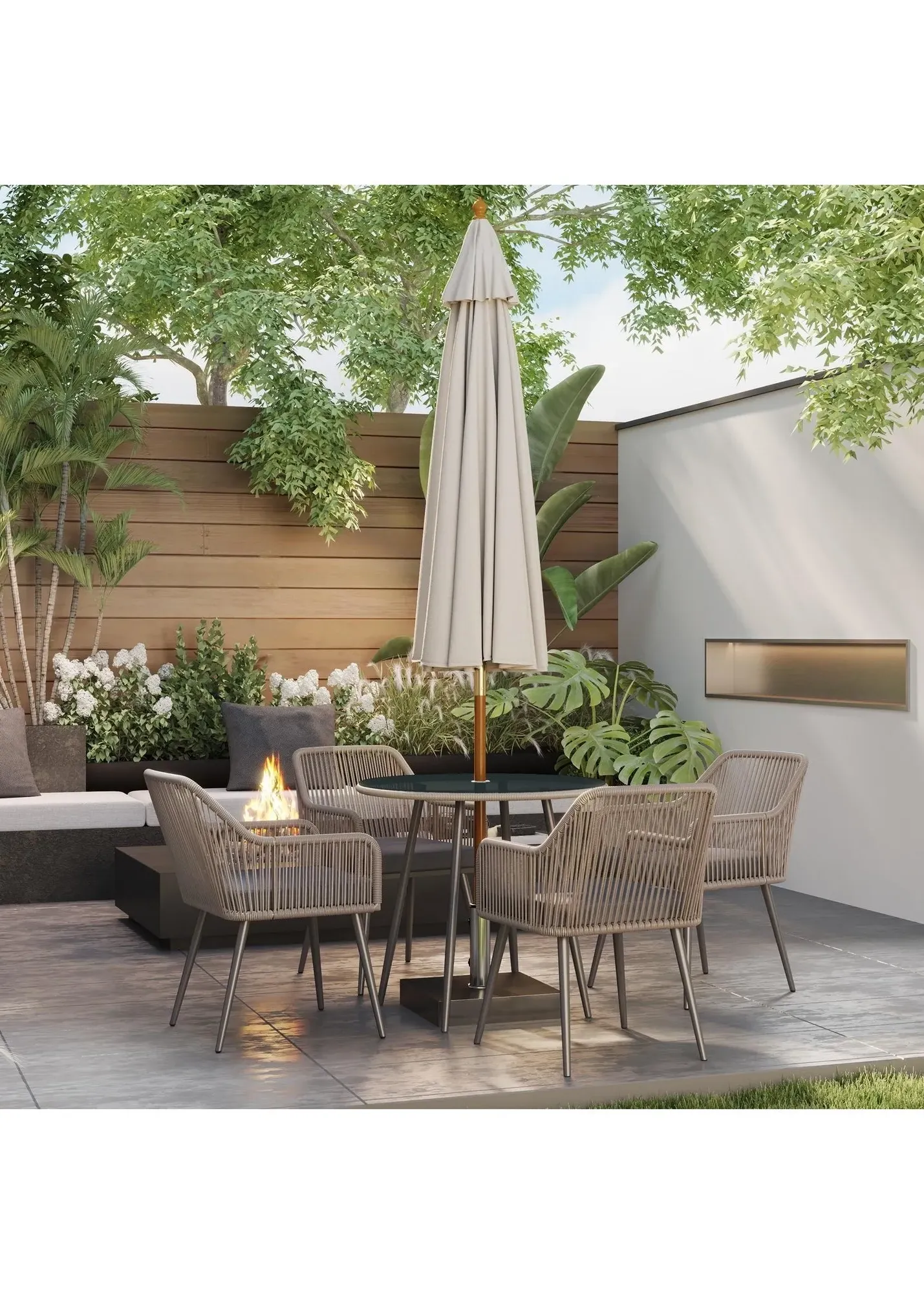 Rattan 4-Seater Outdoor Dining Set - Light Brown product