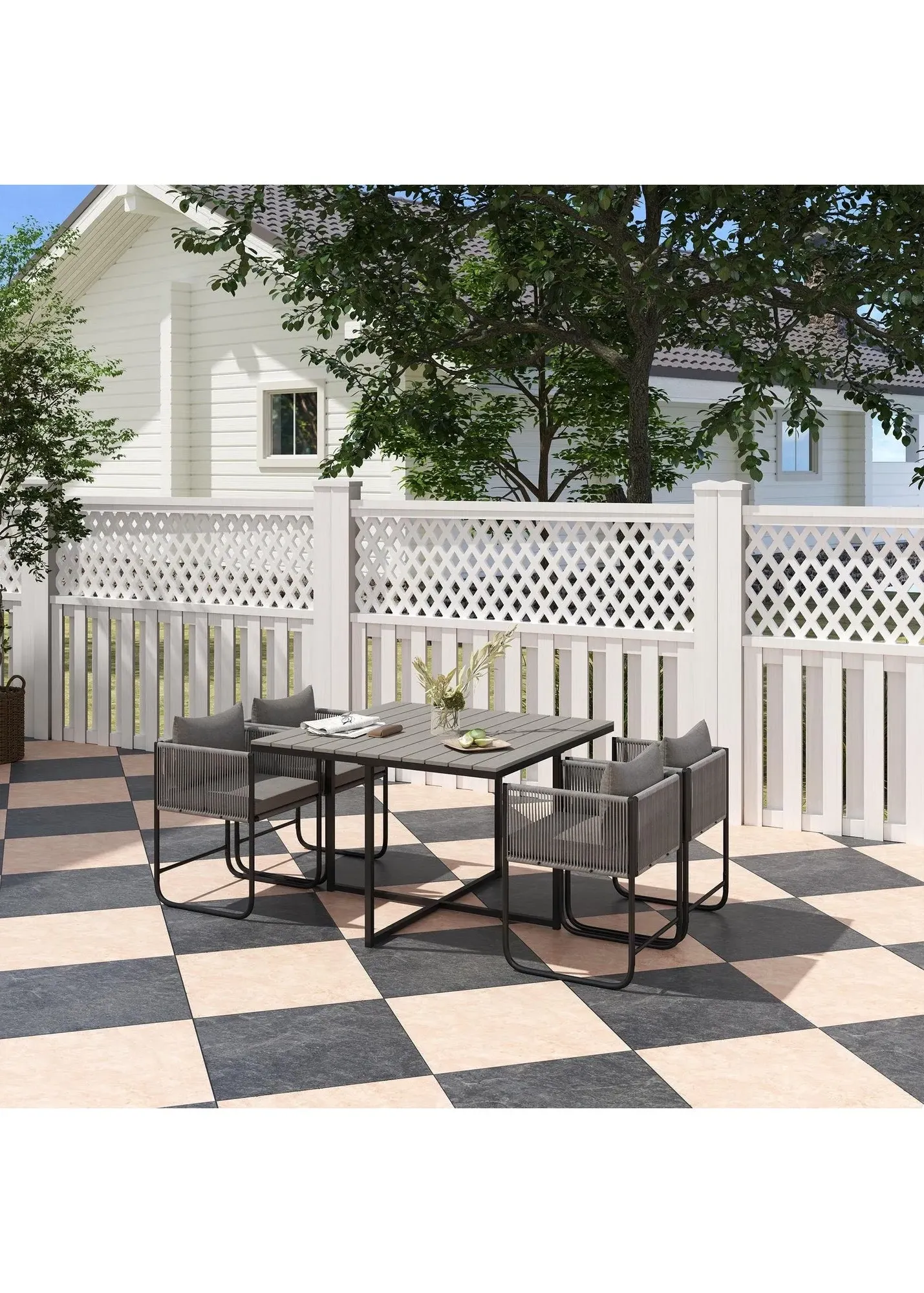 Rattan Cube 5-Piece Outdoor Dining Set with Cushions - Grey product