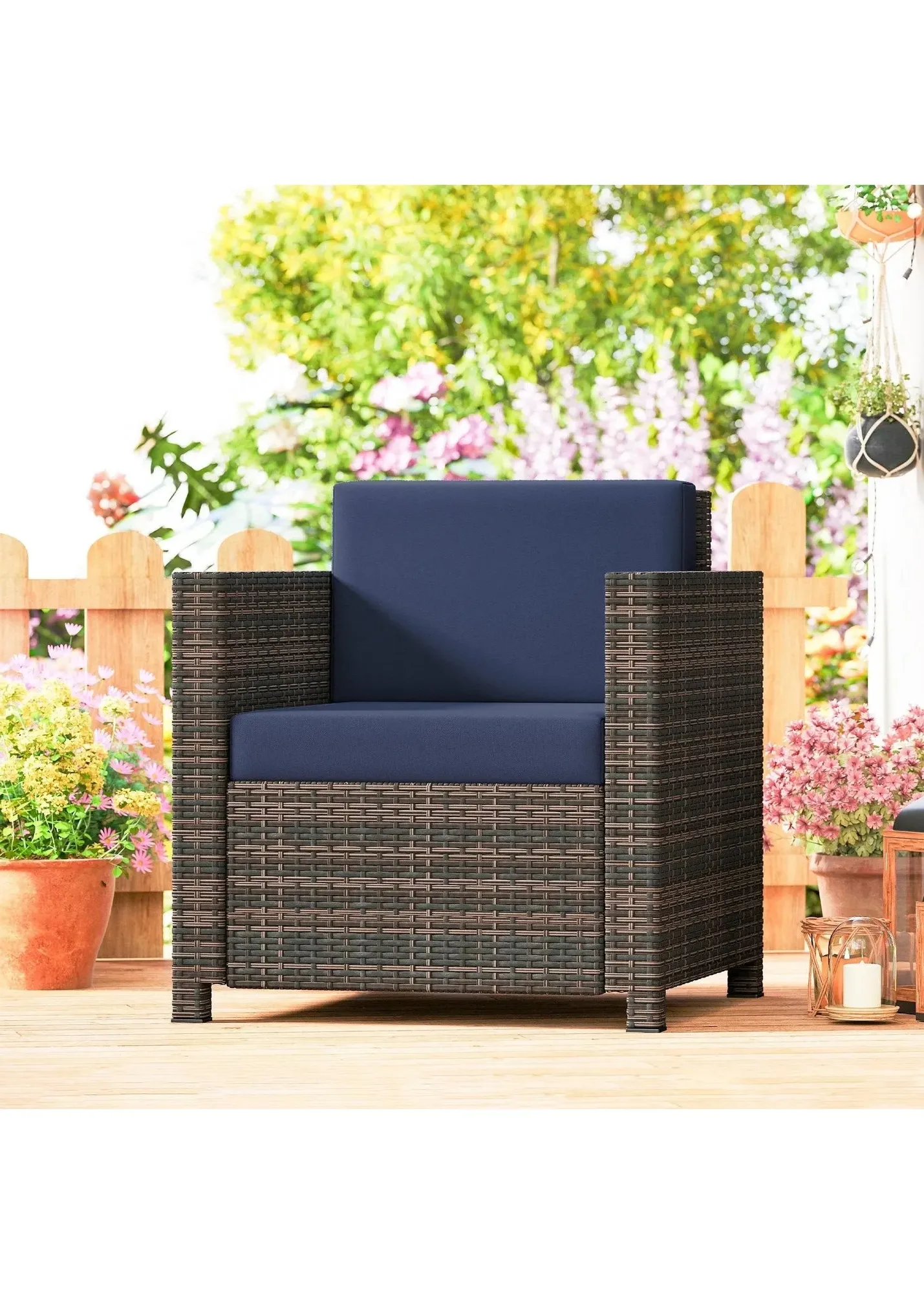 Rattan Garden Armchair with Cushion - Brown product