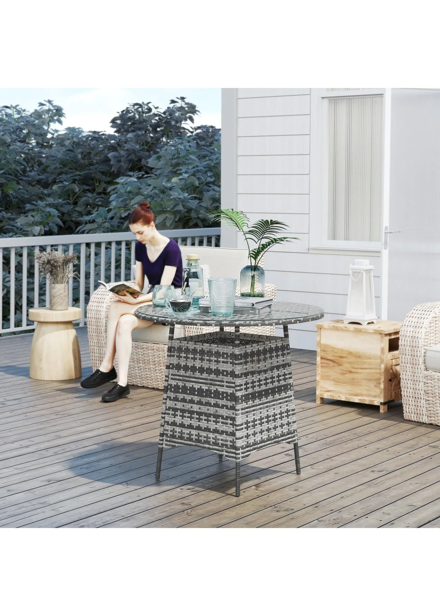 Rattan Patio Table with Umbrella Hole - Grey, PE Rattan product