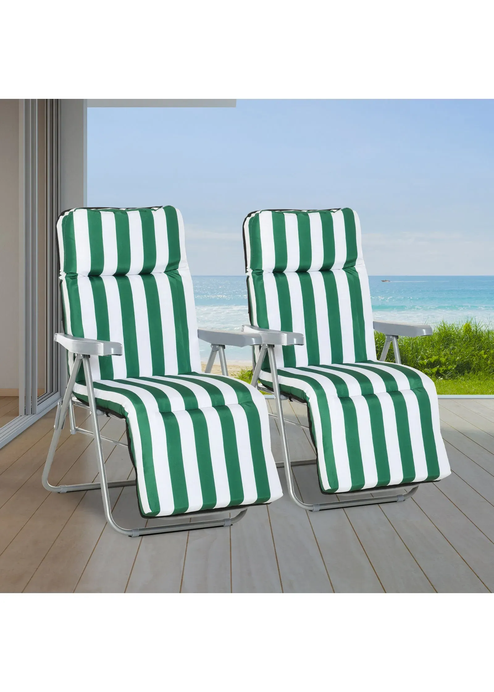 Set of 2 Foldable Multi-Position Sun Loungers - Green product