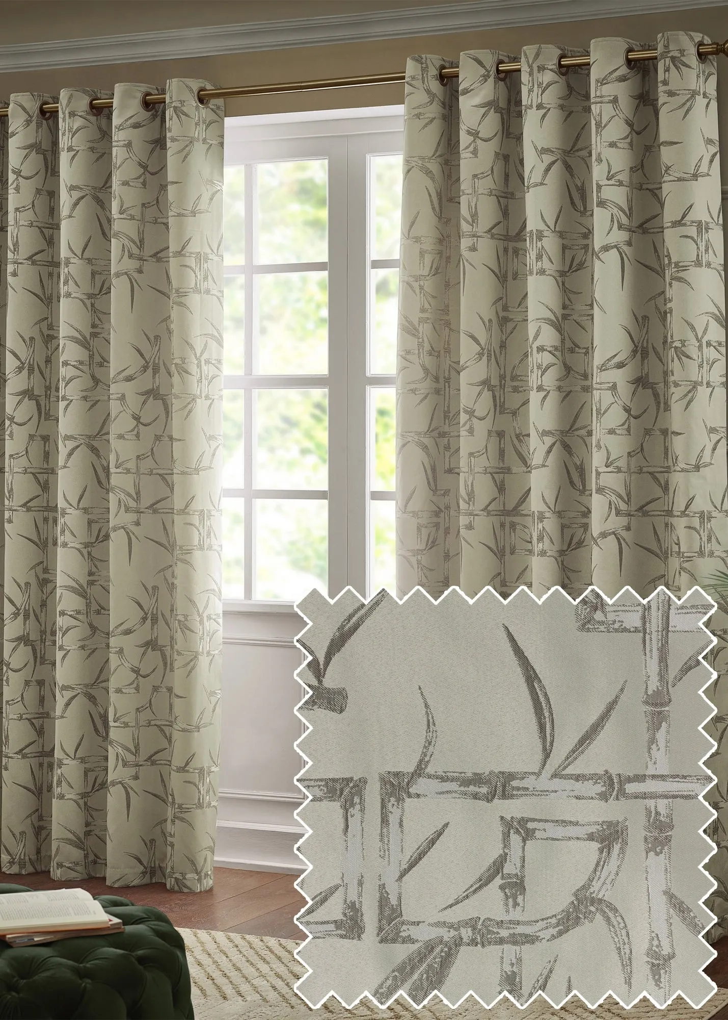 Bamboo Jacquard Room Darkening Eyelet Curtain Pair - Beige product