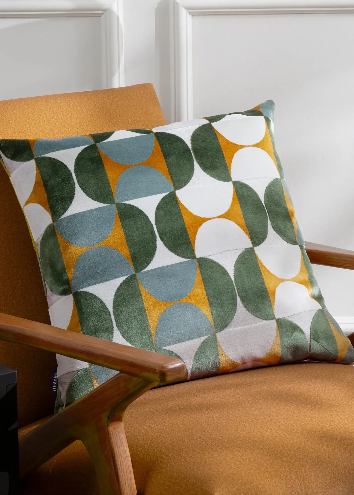 Bardot Geometric Jacquard Filled Cushion - Gold, Velvet product