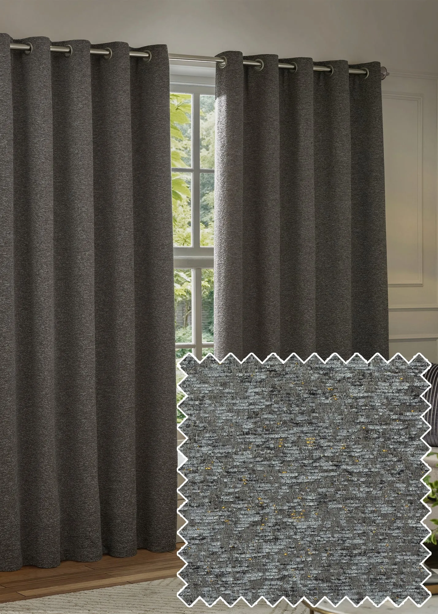 Galaxy Chenille Eyelet Curtain Pair Room Darkening - Charcoal product