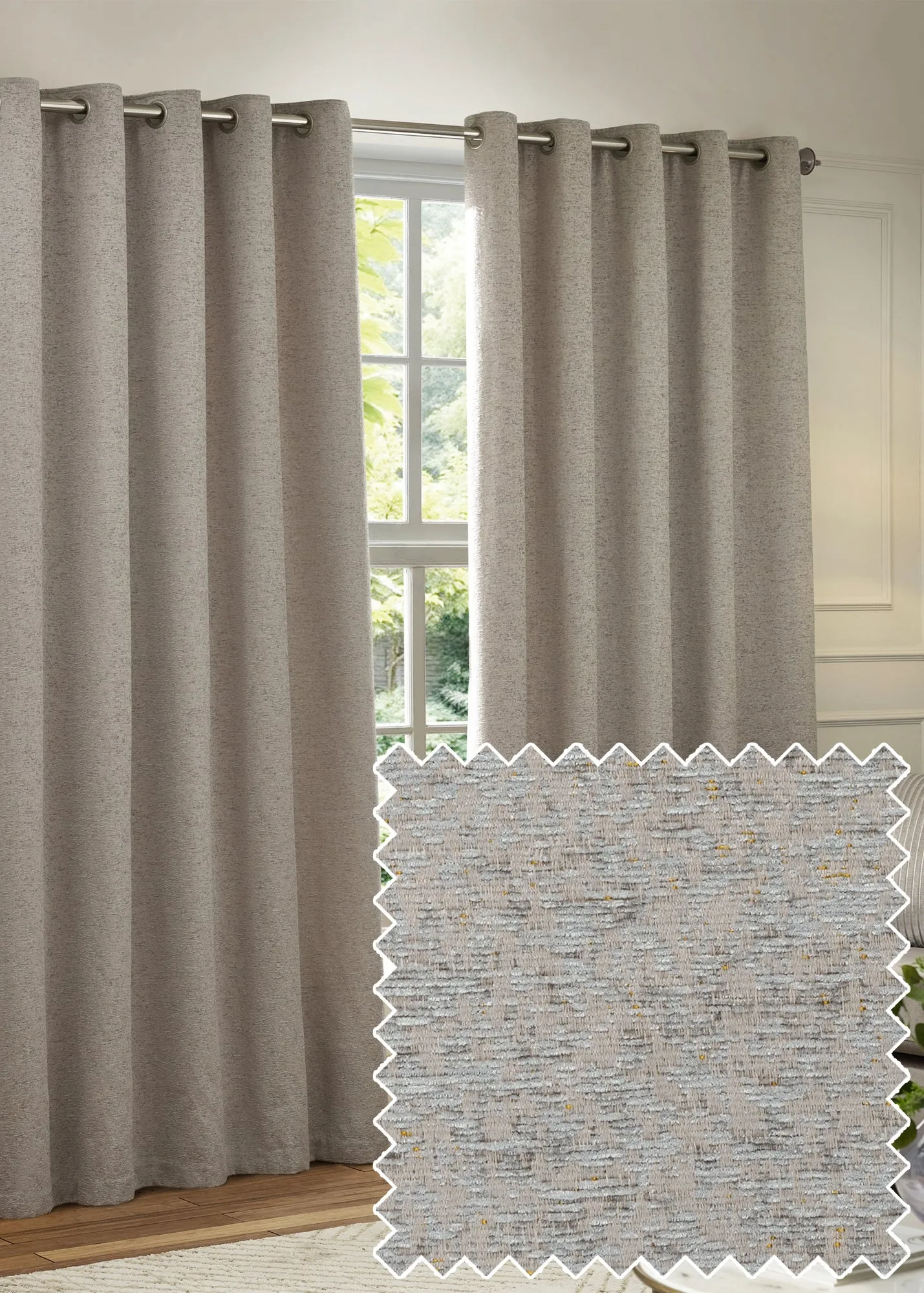 Galaxy Chenille Eyelet Curtain Pair - Silver, Polyester product