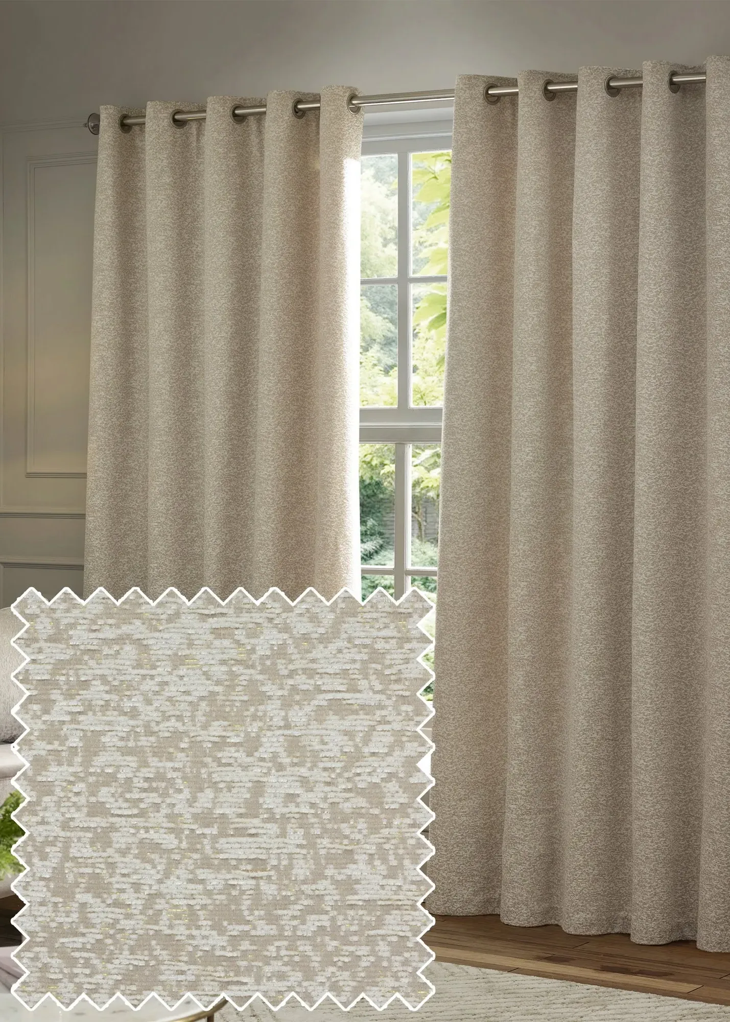 Galaxy Chenille Room Darkening Eyelet Curtain Pair - White, Polyester product